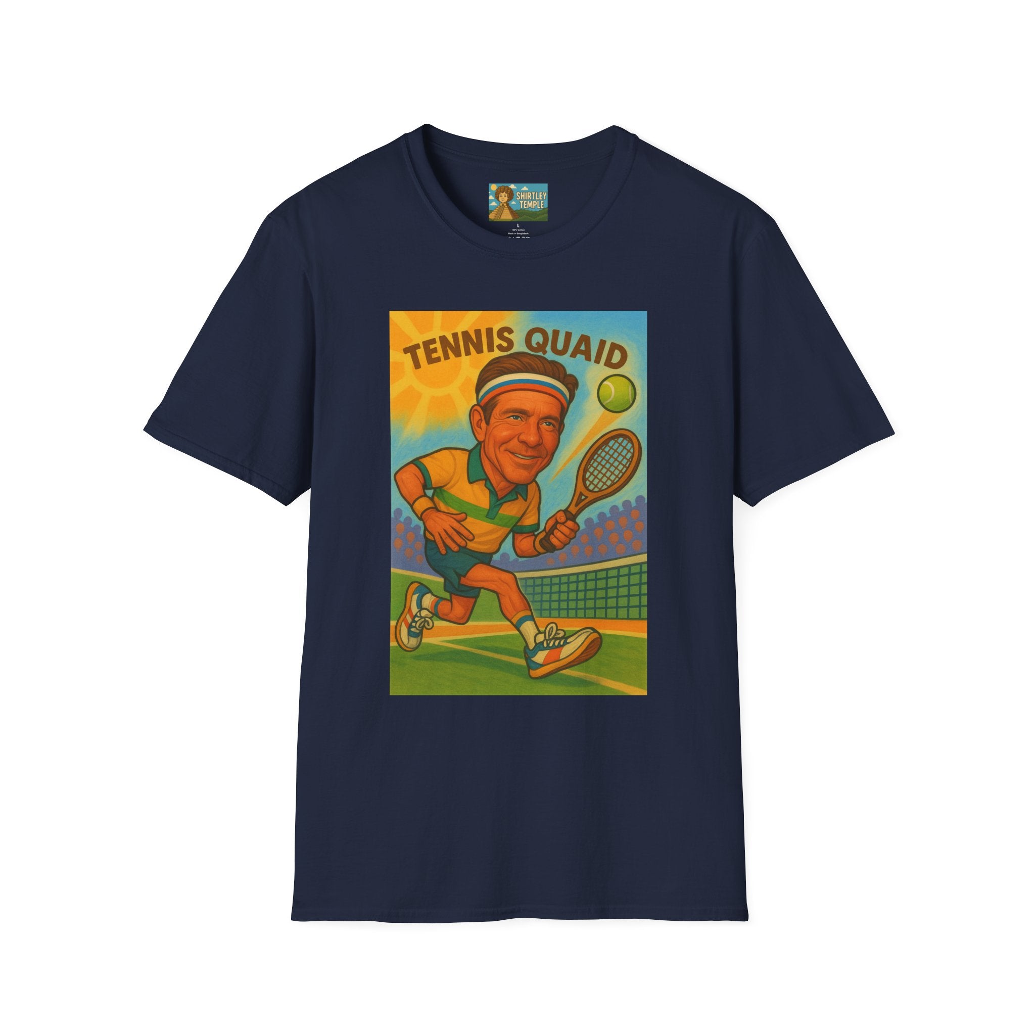 Tennis Quaid Unisex Softstyle T-Shirt, Tennis Player Actor Mashup Tee, Funny Graphic Shirt