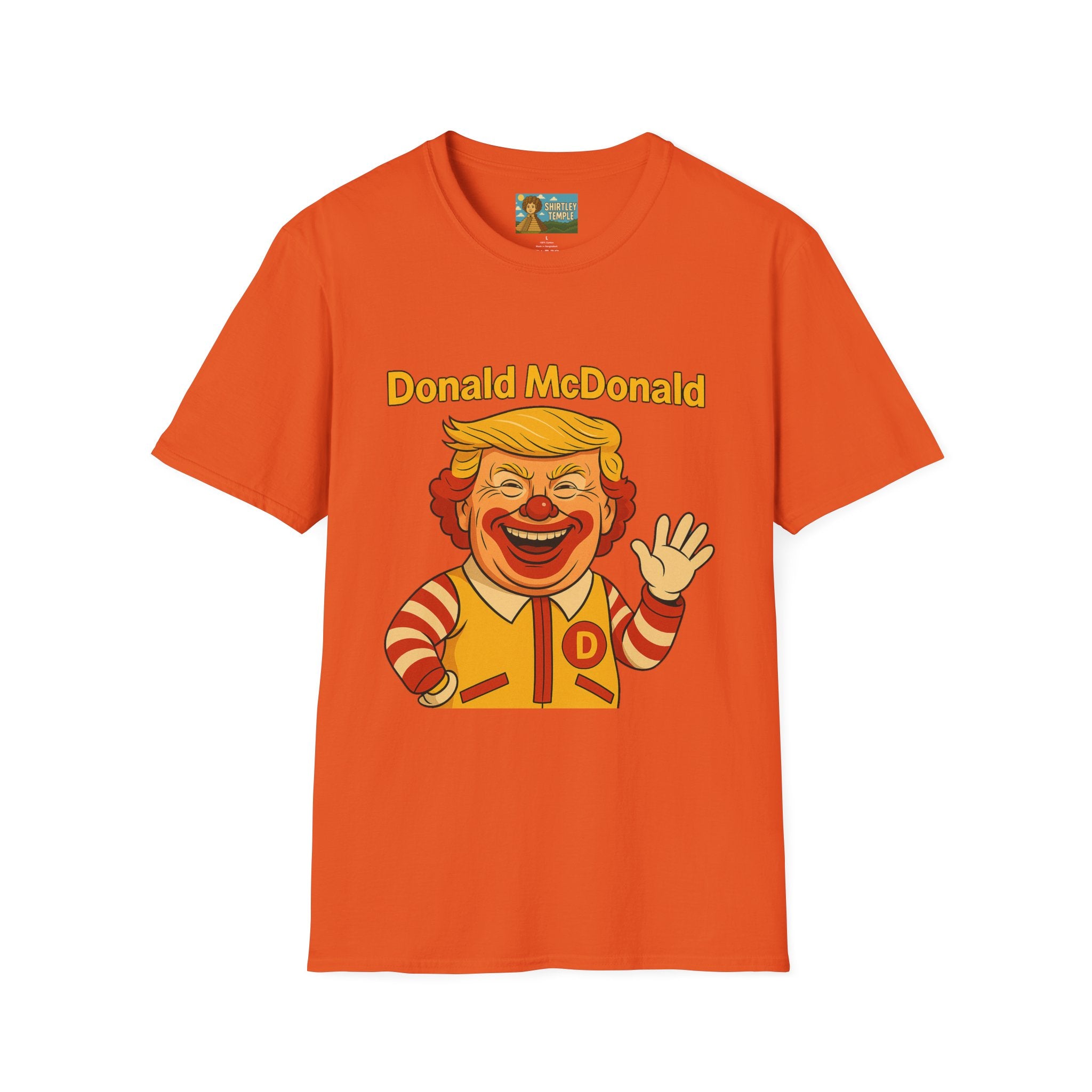 Donald McDonald Mashup T-Shirt, Trump Parody Tee, Funny Fast Food Shirt, Unisex Softstyle Top, Political Humor Gift