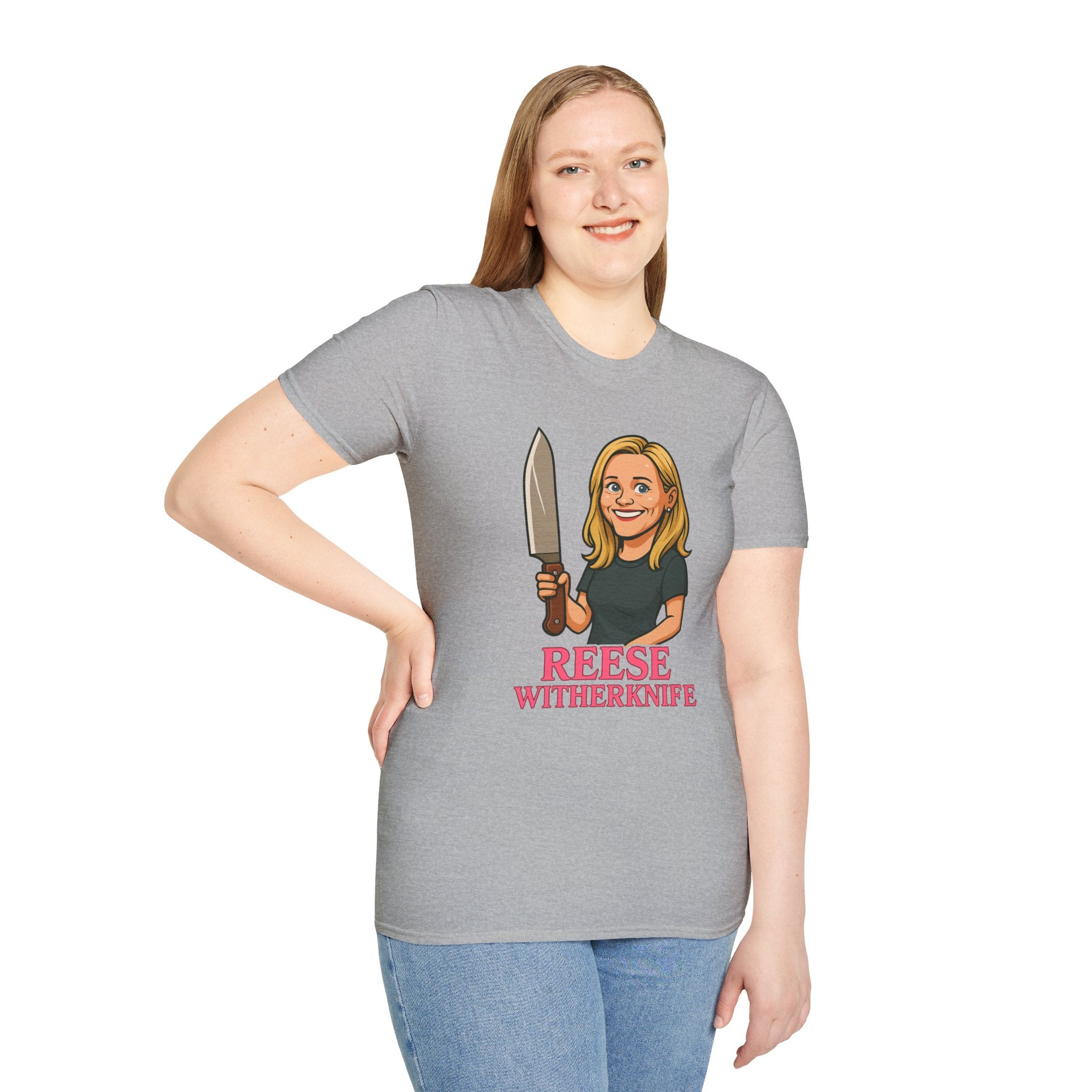 Reese Witherknife Funny Shirt, Comedy Parody Actress Tee, Unisex Softstyle T-Shirt, Wordplay Giant Knife Top, Gift for Movie Lovers, Pop