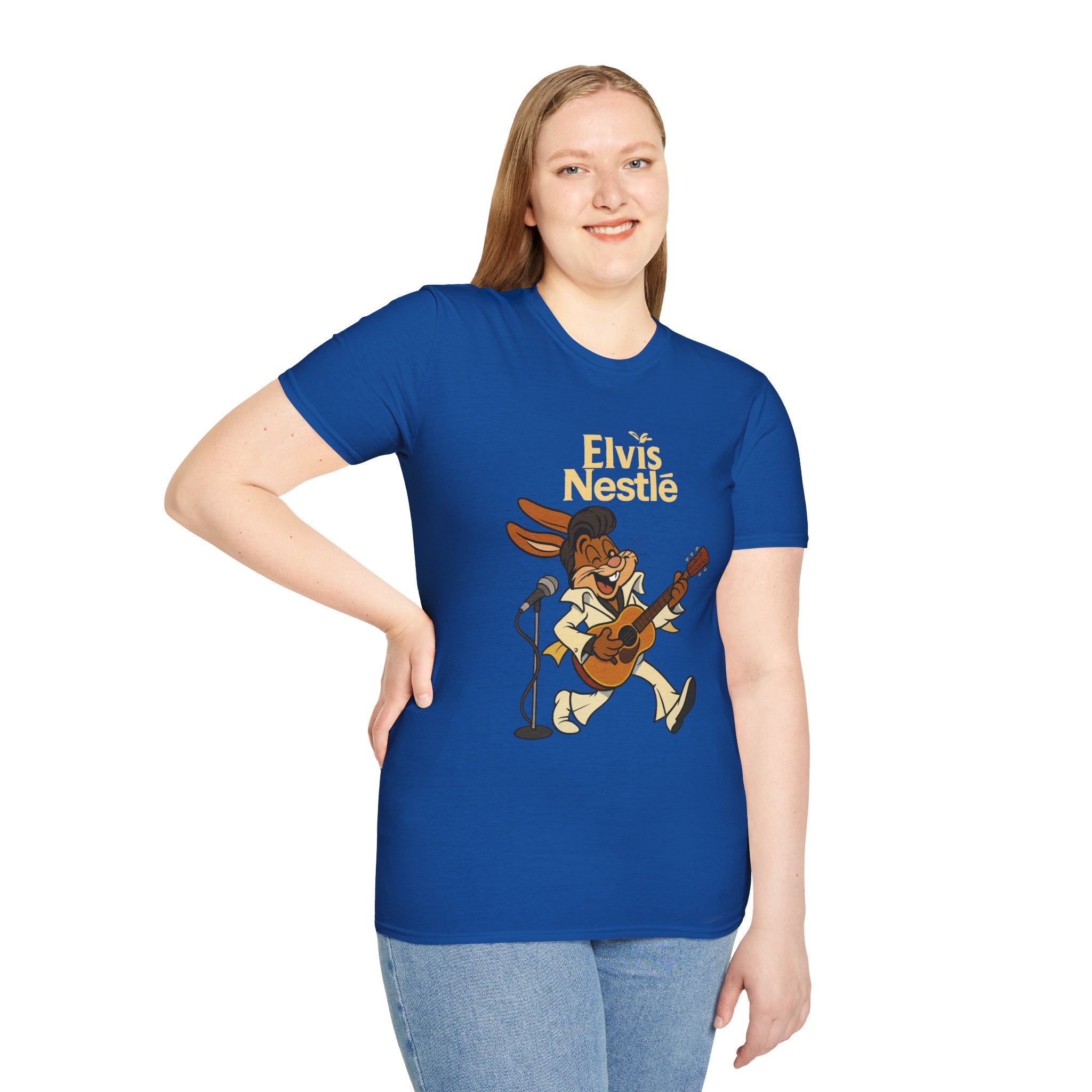 Elvis Nestle Mashup T-Shirt, Rock and Roll Rabbit Funny Tribute Tee, Musician Food Mascot Parody Shirt