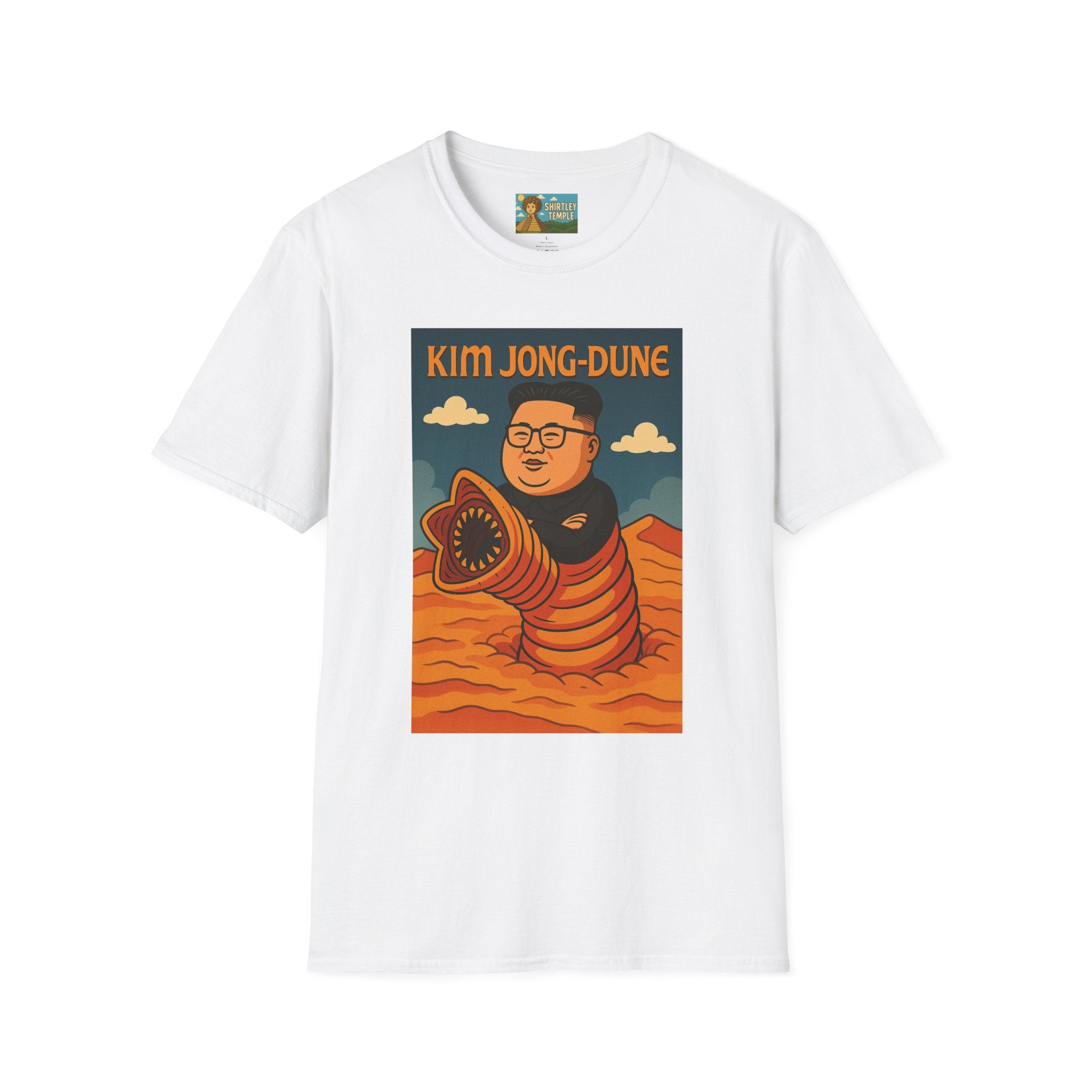 Kim Jong-Dune Funny T-Shirt, Mashup Wordplay Shirt, Sandworm Movie Tee, Unisex Softstyle Top, Kim Jong Un Fan, Dune Lover Gift