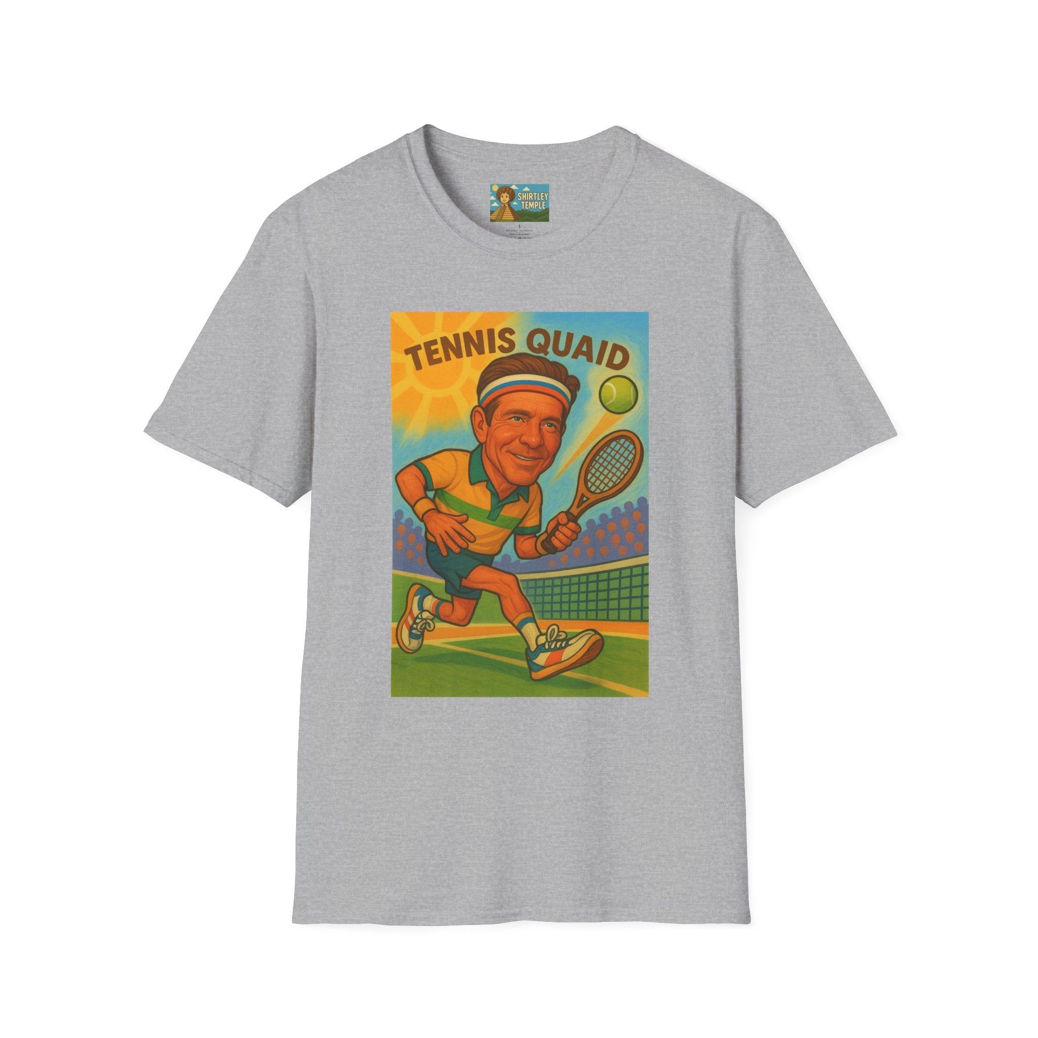 Tennis Quaid Unisex Softstyle T-Shirt, Tennis Player Actor Mashup Tee, Funny Graphic Shirt