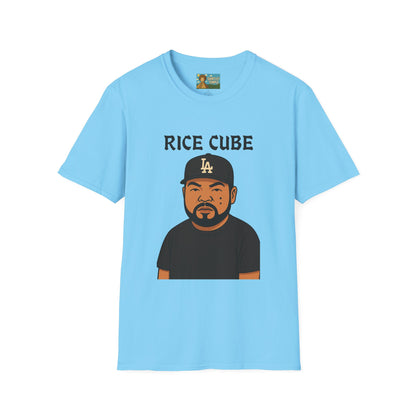 Rice Cube Funny T-Shirt, Ice Cube Asian Parody Shirt, Wordplay Tee, Hip-Hop Music Fan Gift, Unisex Softstyle Top