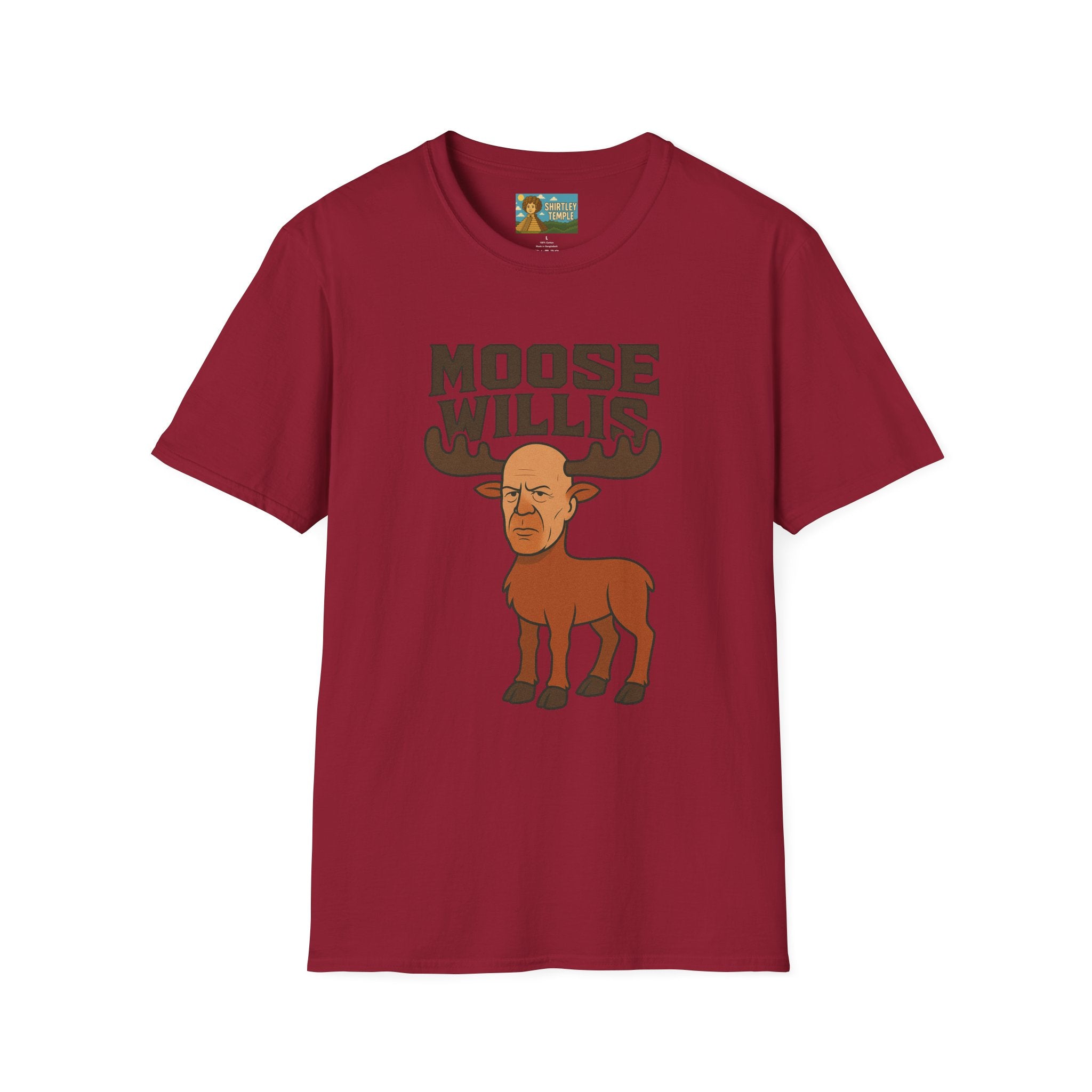 Moose Willis T-Shirt, Bruce Willis Parody Shirt, Moose Pun Tee, Comedy Mashup Apparel
