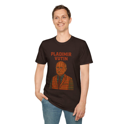 Pladimir Vutin T-Shirt, Funny Putin Parody Shirt, Plaid Person Pun Tee, Comedy Putin Plaid Top, Vladimir Putin Plaid Wordplay Apparel