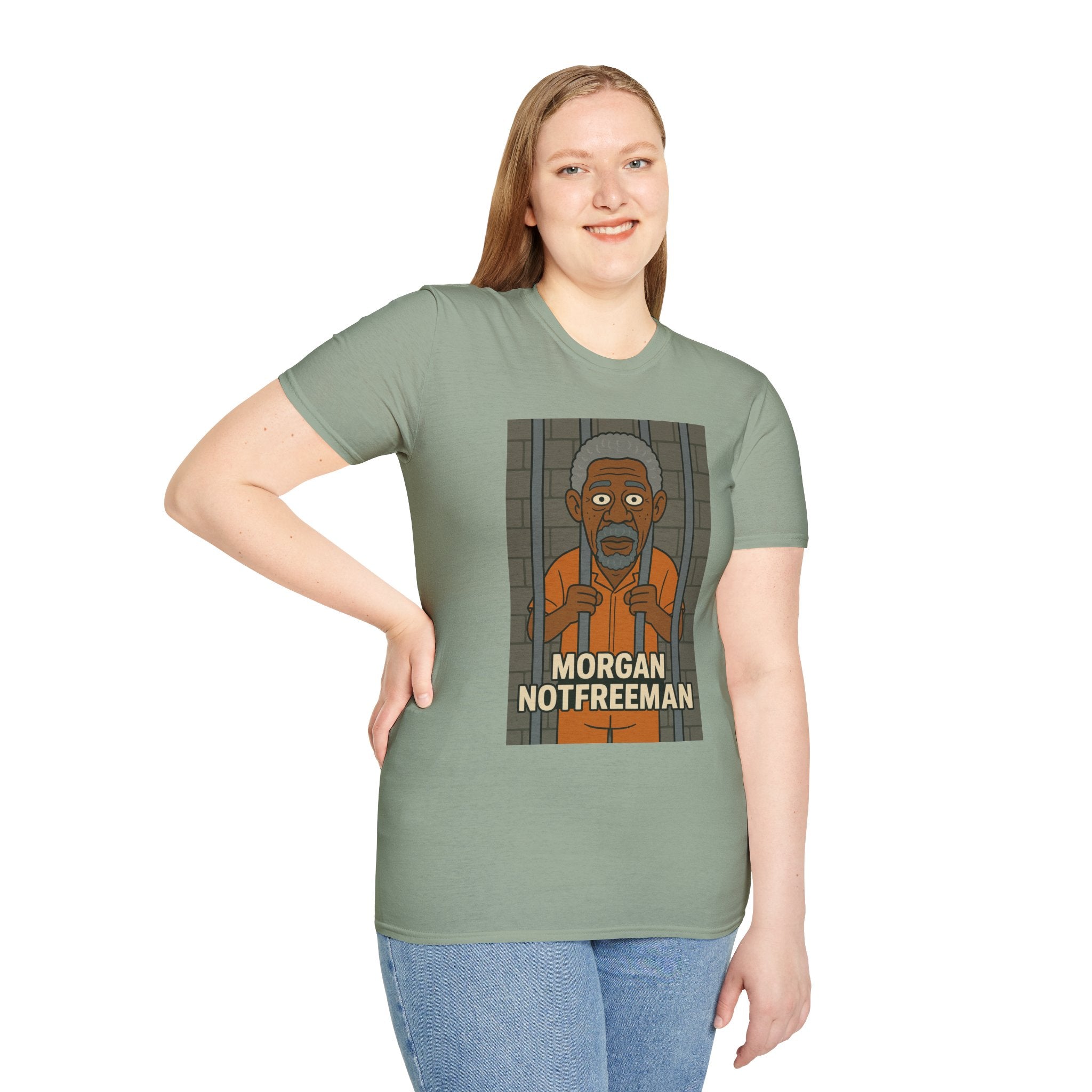 Morgan Notfreeman T-Shirt, Funny Parody Wordplay Tee, Unisex Softstyle Shirt, Morgan Freeman Not Free Comedy, Tribute Irony