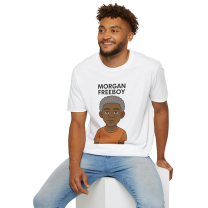 Morgan Freeboy Tribute T-Shirt, Funny Parody Tee, Morgan Freeman Wordplay Shirt, Unisex Softstyle, Gift for Comedy Lovers, Pop Culture Top