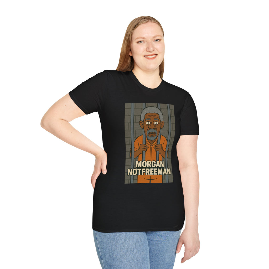 Morgan Notfreeman T-Shirt, Funny Parody Wordplay Tee, Unisex Softstyle Shirt, Morgan Freeman Not Free Comedy, Tribute Irony