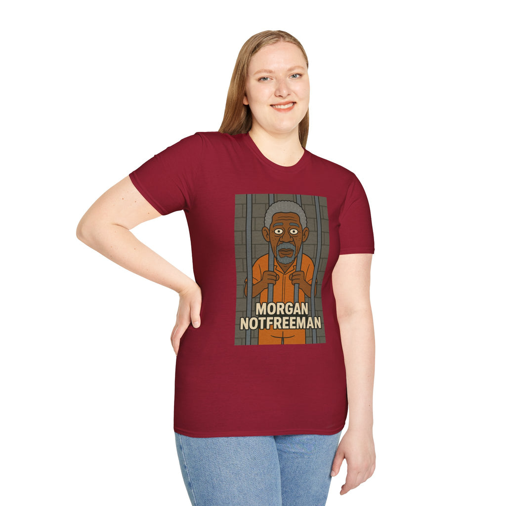 Morgan Notfreeman T-Shirt, Funny Parody Wordplay Tee, Unisex Softstyle Shirt, Morgan Freeman Not Free Comedy, Tribute Irony