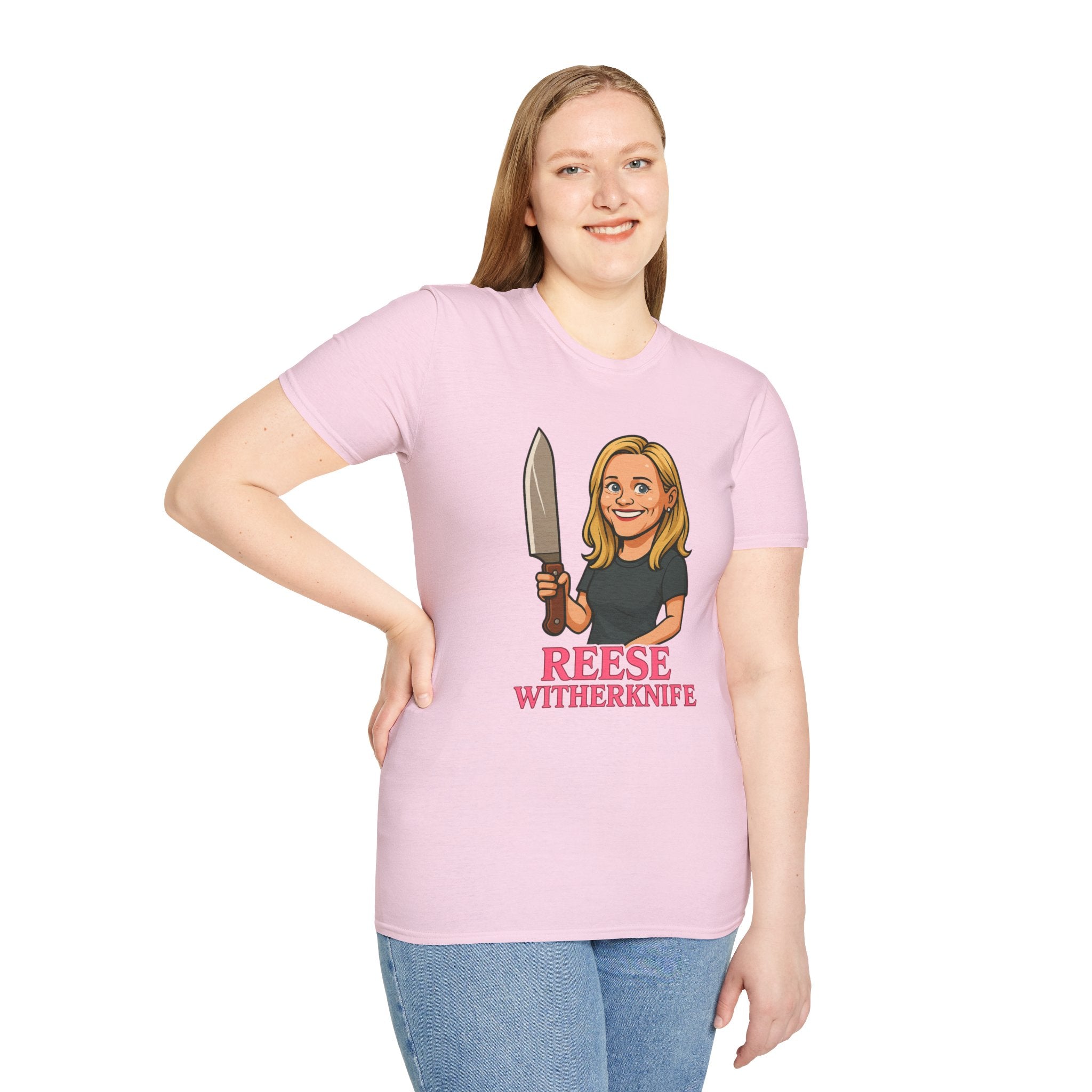 Reese Witherknife Funny Shirt, Comedy Parody Actress Tee, Unisex Softstyle T-Shirt, Wordplay Giant Knife Top, Gift for Movie Lovers, Pop