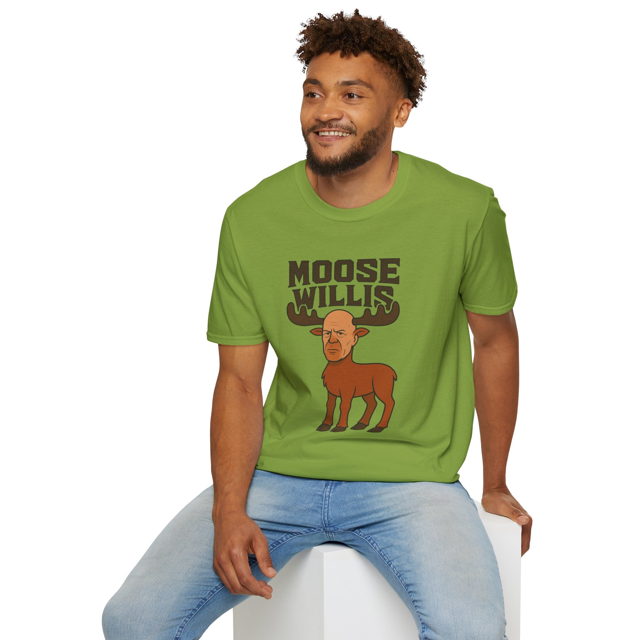 Moose Willis T-Shirt, Bruce Willis Parody Shirt, Moose Pun Tee, Comedy Mashup Apparel