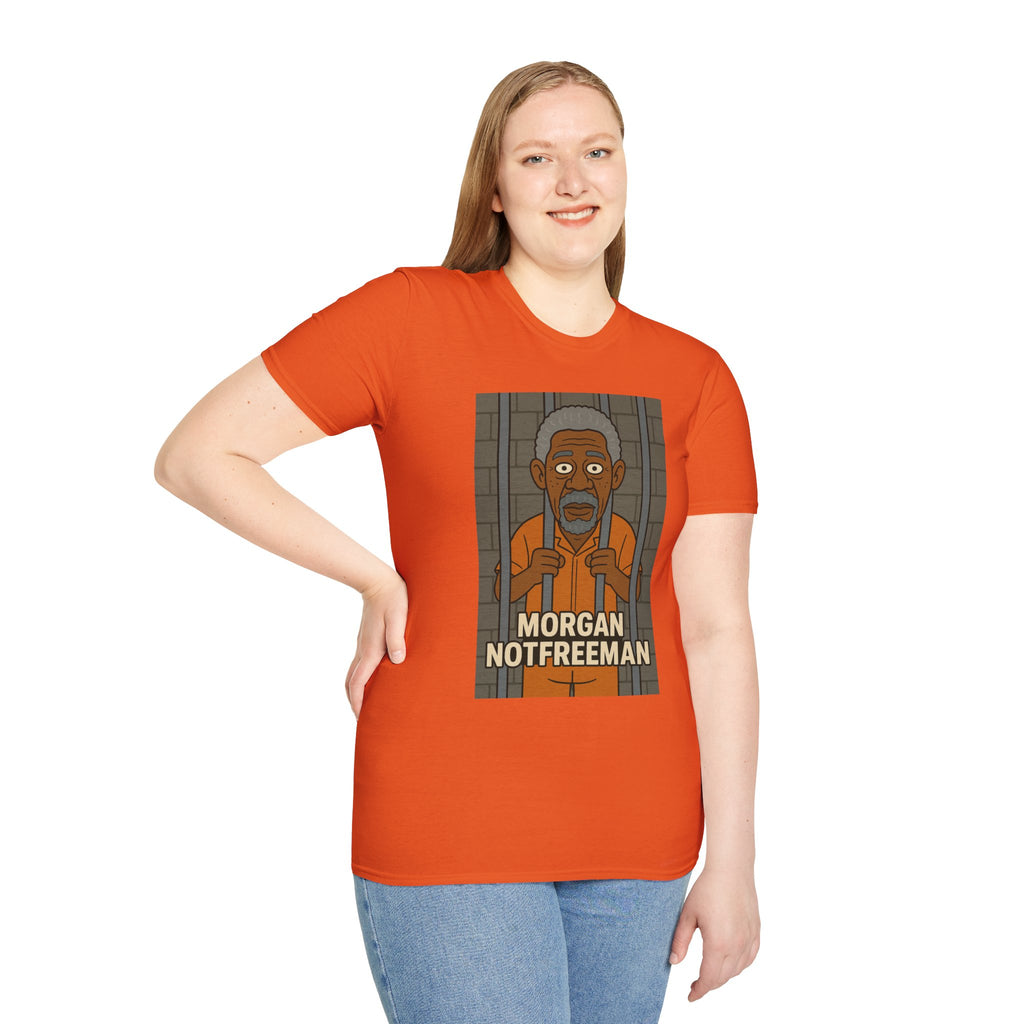 Morgan Notfreeman T-Shirt, Funny Parody Wordplay Tee, Unisex Softstyle Shirt, Morgan Freeman Not Free Comedy, Tribute Irony