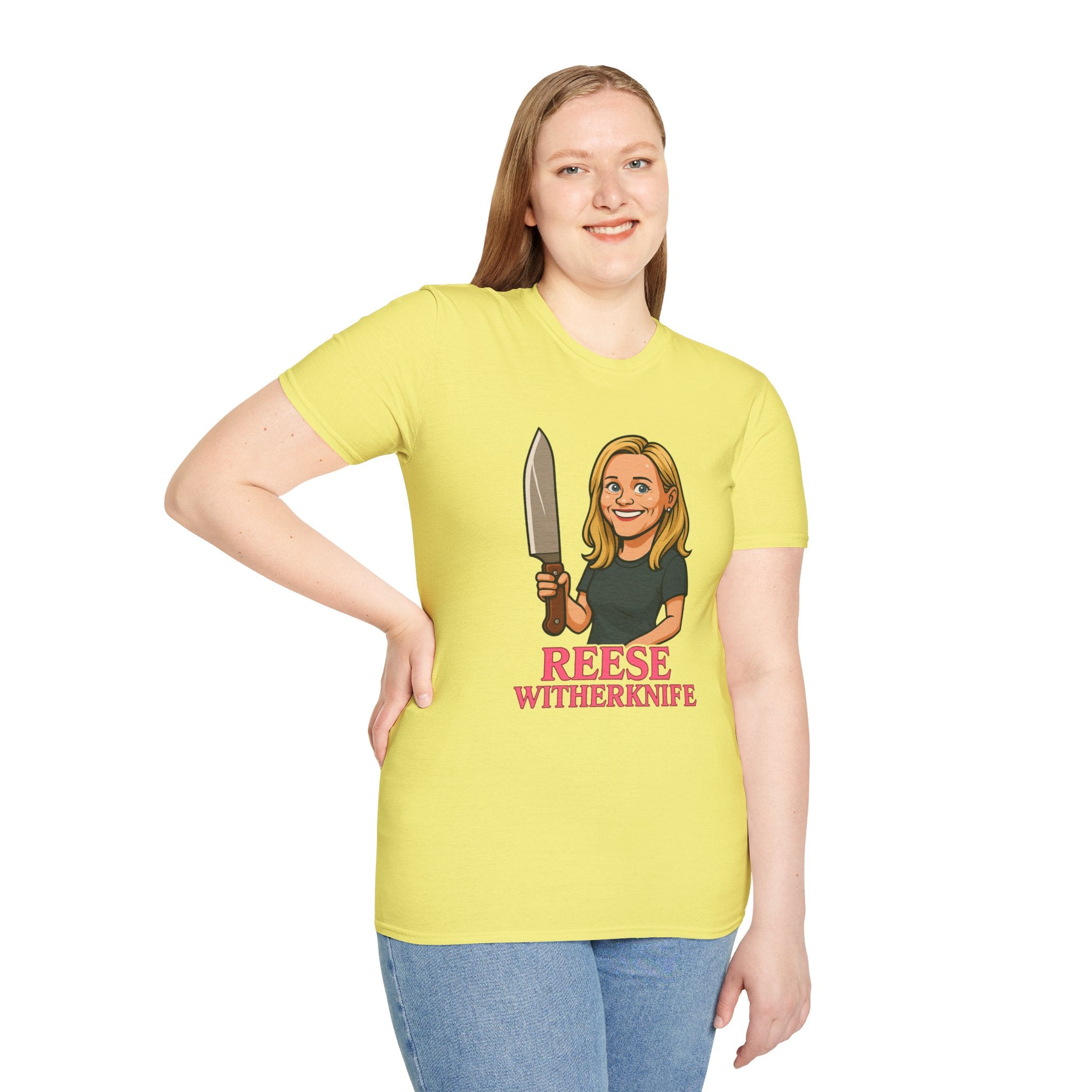 Reese Witherknife Funny Shirt, Comedy Parody Actress Tee, Unisex Softstyle T-Shirt, Wordplay Giant Knife Top, Gift for Movie Lovers, Pop