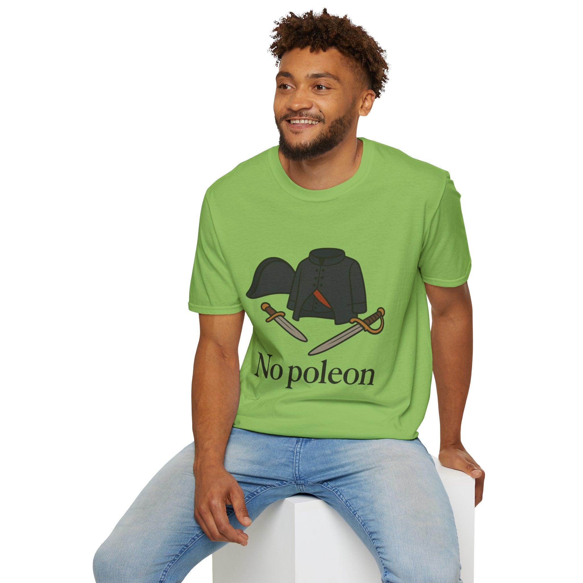 No Poleon Funny Napoleon Parody Softstyle T-Shirt, Clothes Pun Tee, Comedy Gift Shirt, Napoleonic Graphic Top, Historical Wordplay Apparel