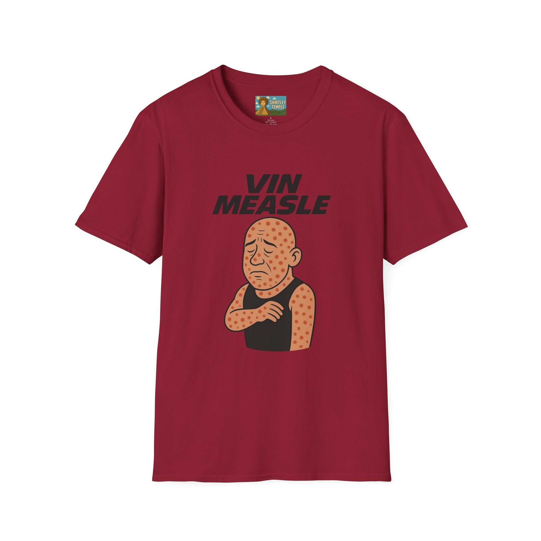 Vin Measle Parody Unisex Softstyle T-Shirt, Actor Measles Wordplay Tee, Humorous Graphic Tee Shirt, Comedy Movie Fan Gift, Lightweight