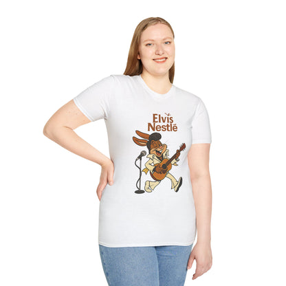 Elvis Nestle Mashup T-Shirt, Rock and Roll Rabbit Funny Tribute Tee, Musician Food Mascot Parody Shirt
