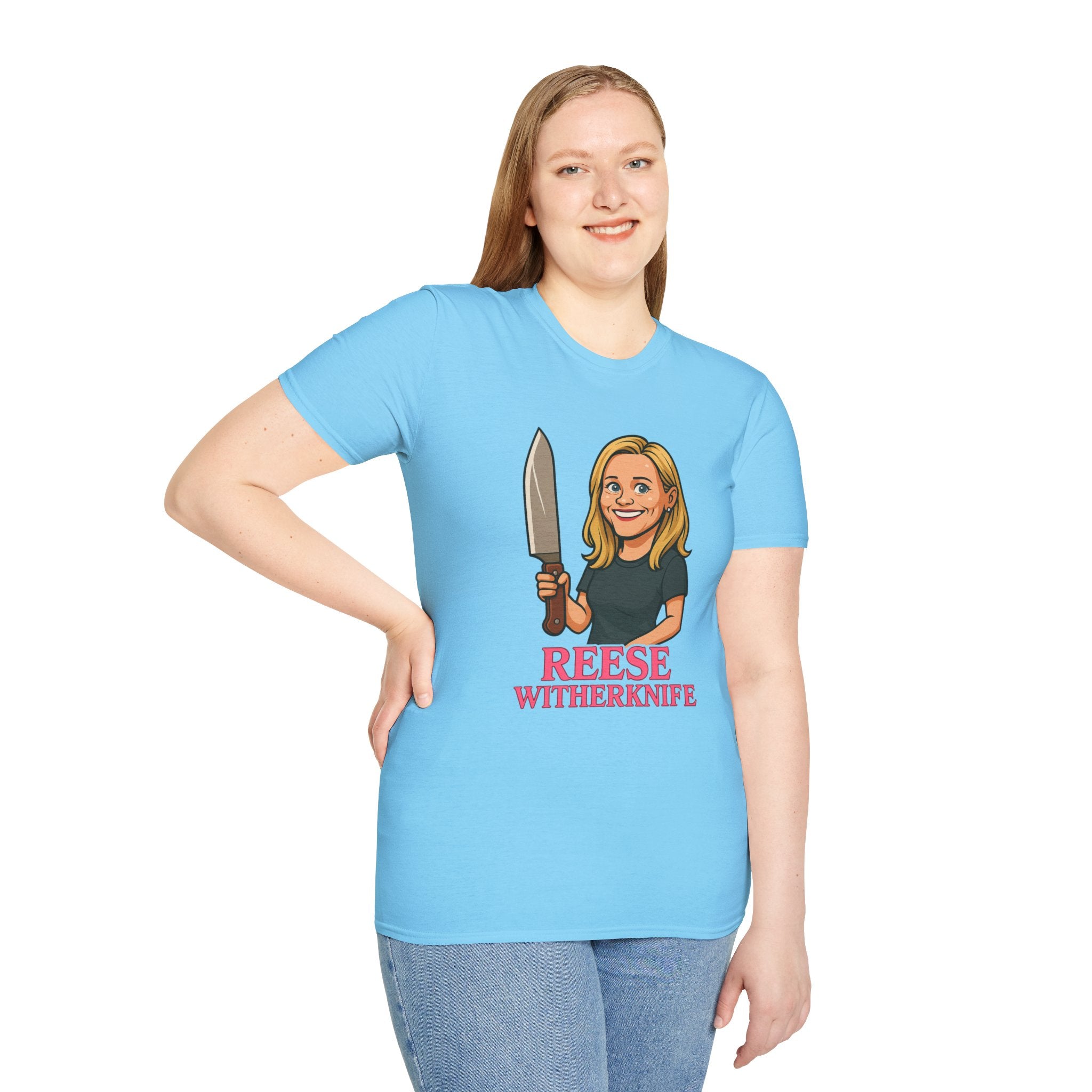 Reese Witherknife Funny Shirt, Comedy Parody Actress Tee, Unisex Softstyle T-Shirt, Wordplay Giant Knife Top, Gift for Movie Lovers, Pop