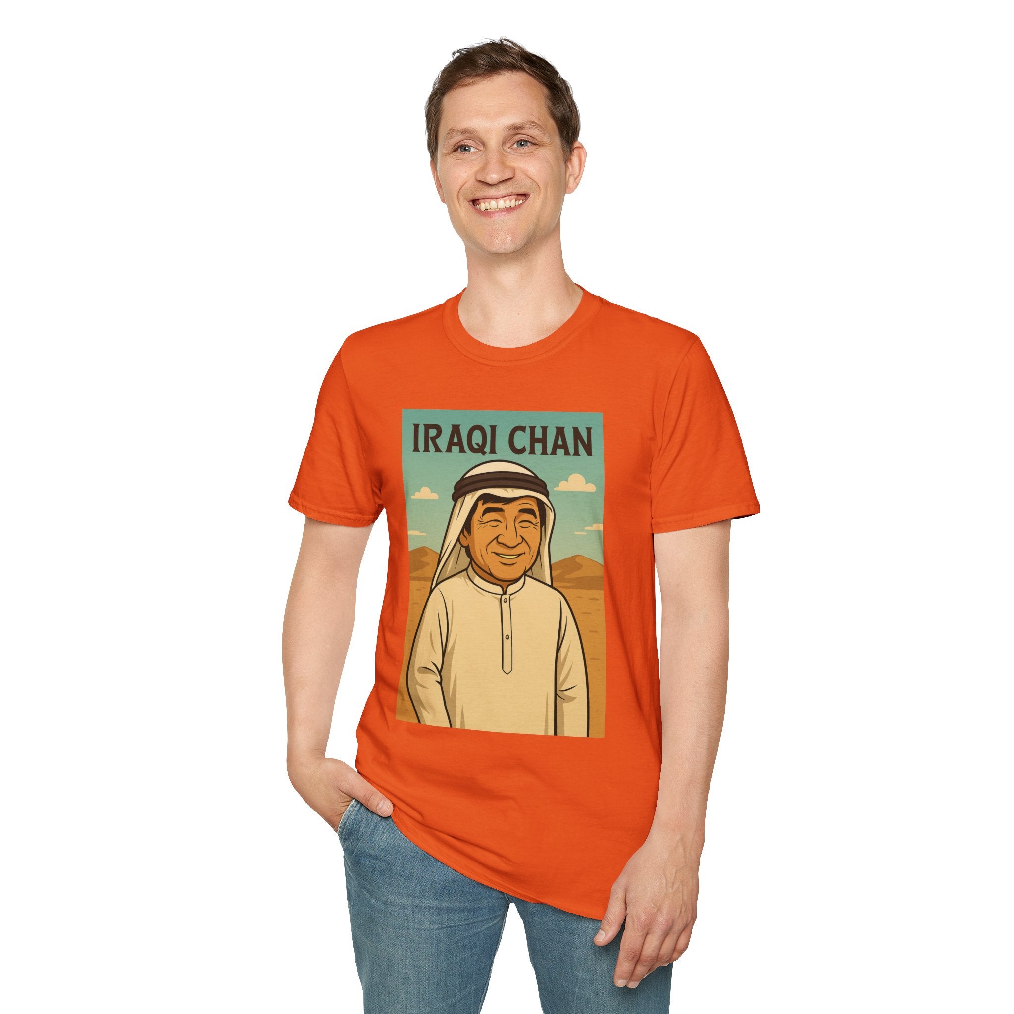 Iraqi Chan Unisex T-Shirt, Funny Jackie Chan Parody Apparel, Comedy Tribute Tee, Mashup Shirt
