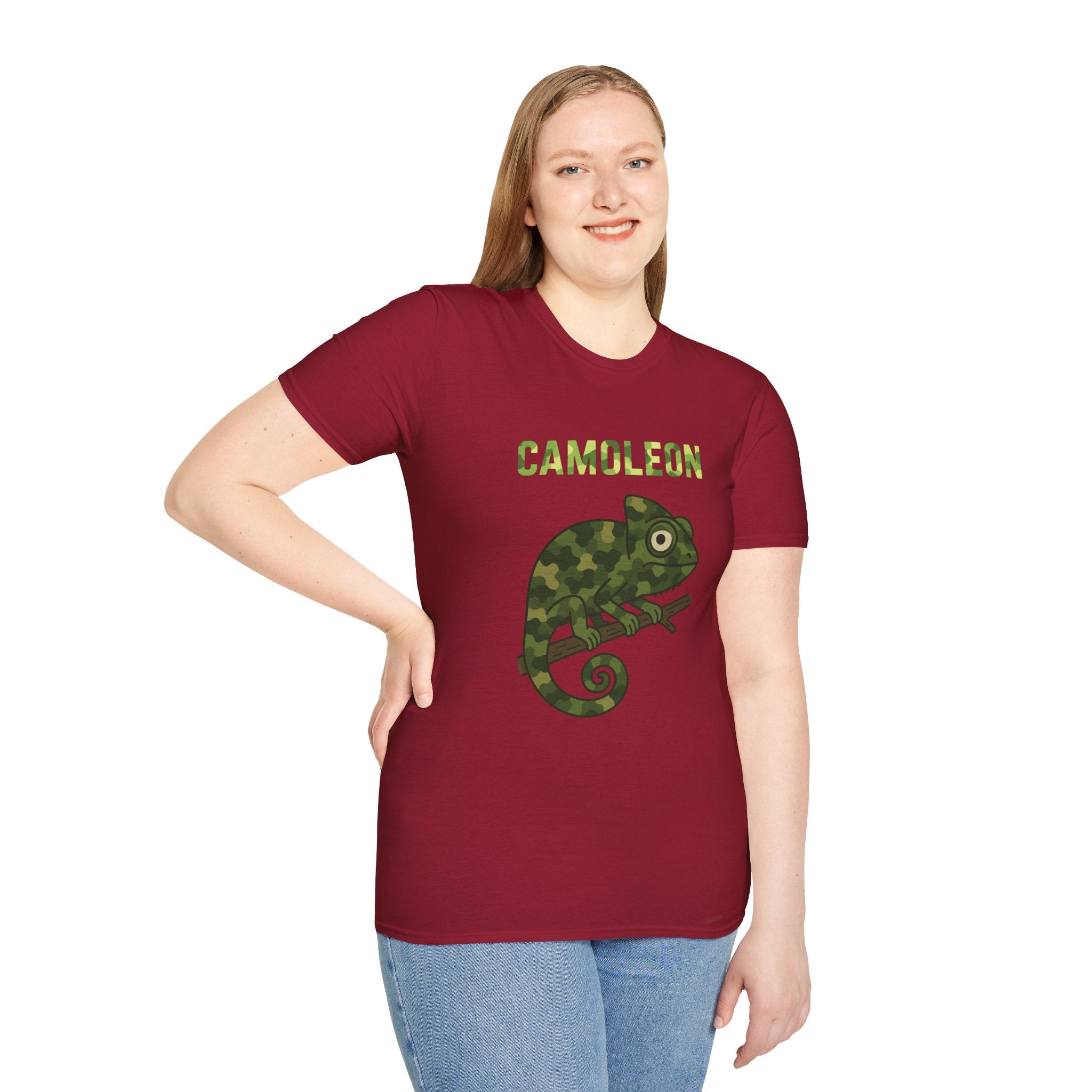Camoleon Funny Parody T-Shirt, Comedy Mashup Tee, Military Camo Chameleon Shirt, Unisex Softstyle Top