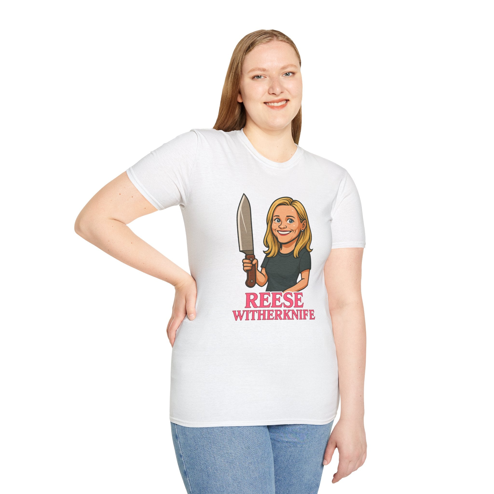 Reese Witherknife Funny Shirt, Comedy Parody Actress Tee, Unisex Softstyle T-Shirt, Wordplay Giant Knife Top, Gift for Movie Lovers, Pop