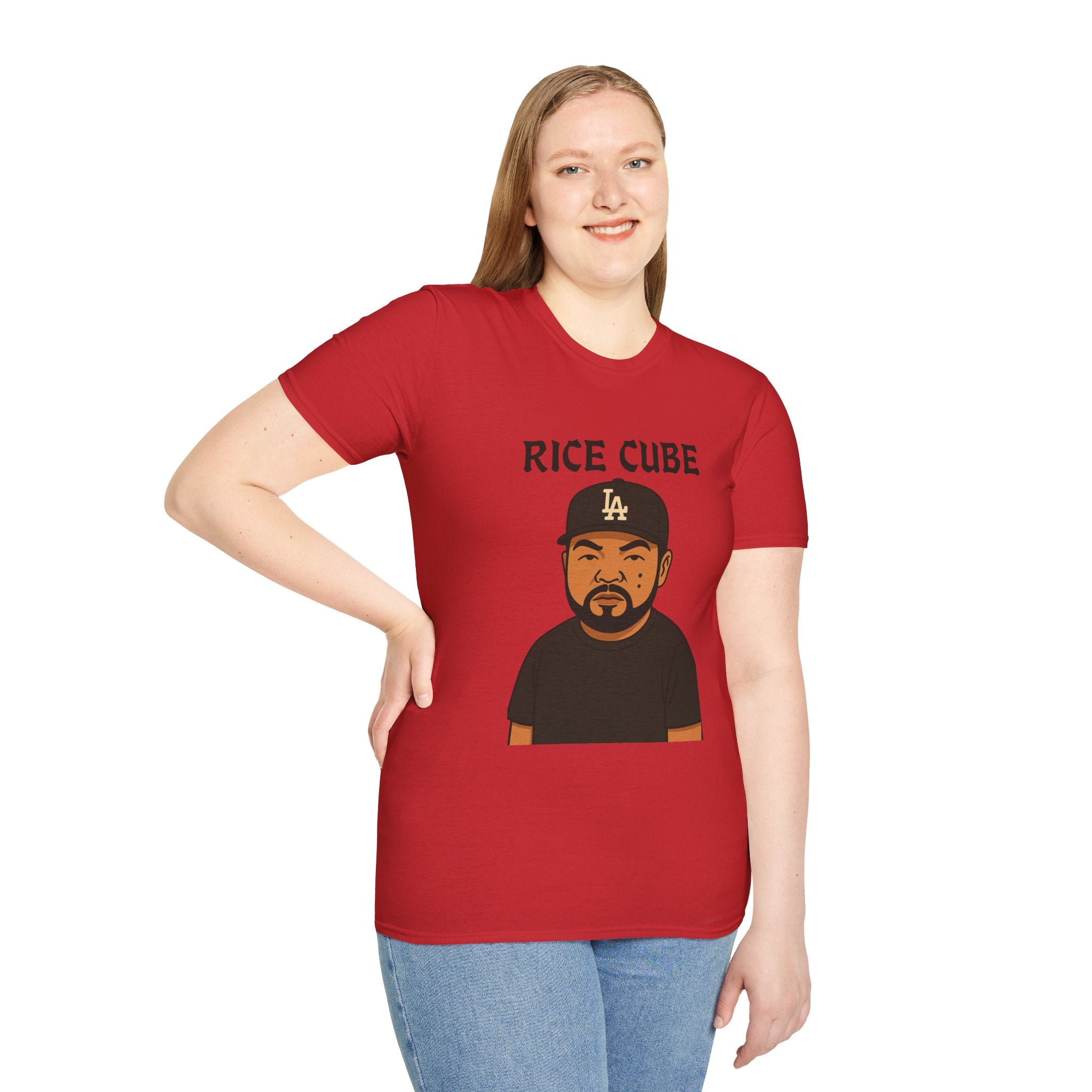 Rice Cube Funny T-Shirt, Ice Cube Asian Parody Shirt, Wordplay Tee, Hip-Hop Music Fan Gift, Unisex Softstyle Top