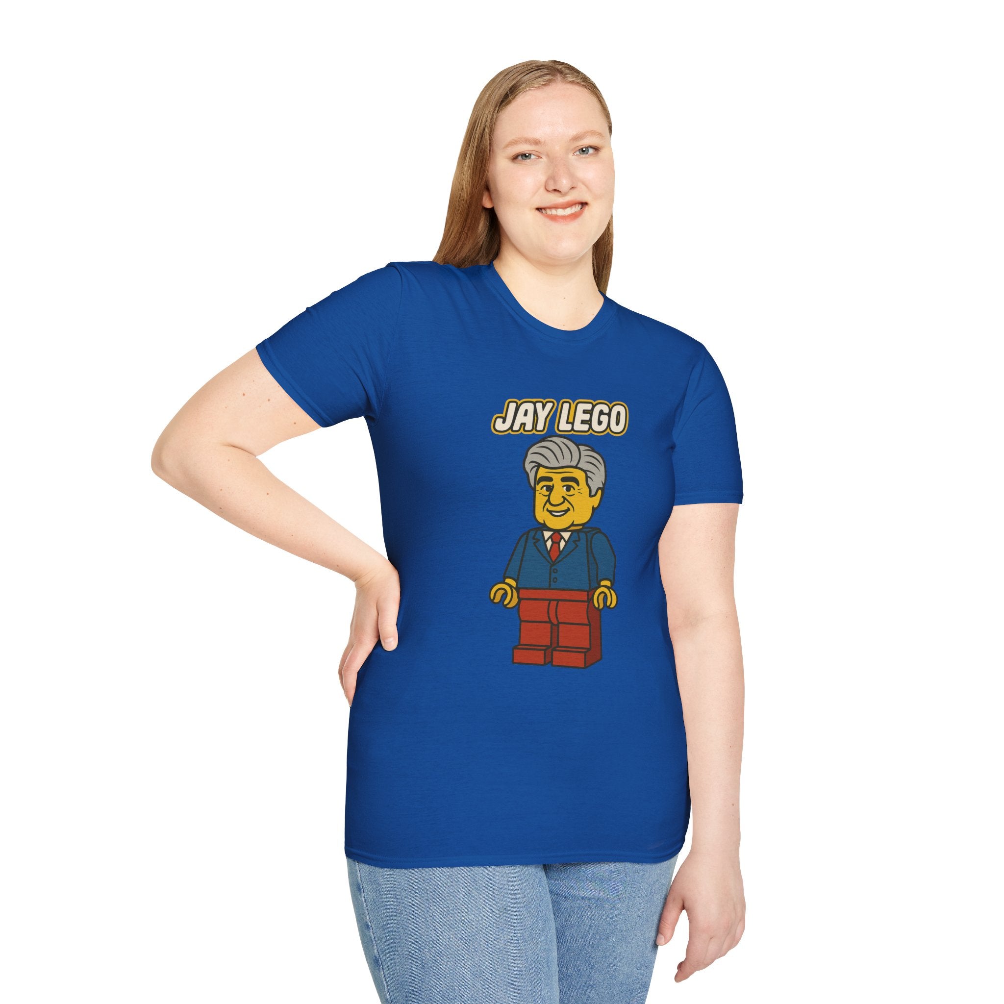 Jay Lego Funny Shirt Parody Apparel, Comedy Tribute, Lego Person, Jay Leno Mashup