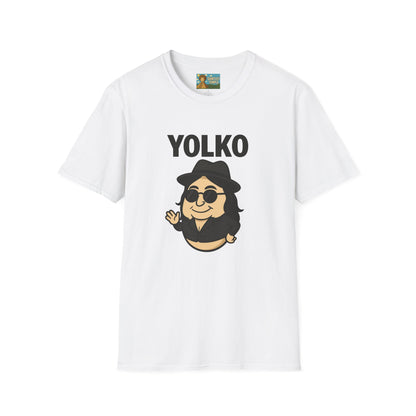 Yolko Funny Parody Unisex Softstyle T-Shirt, Egg Wordplay Tee, Humorous Yoko Tribute Shirt, Novelty Graphic Top, Comical Musician Fan Gift