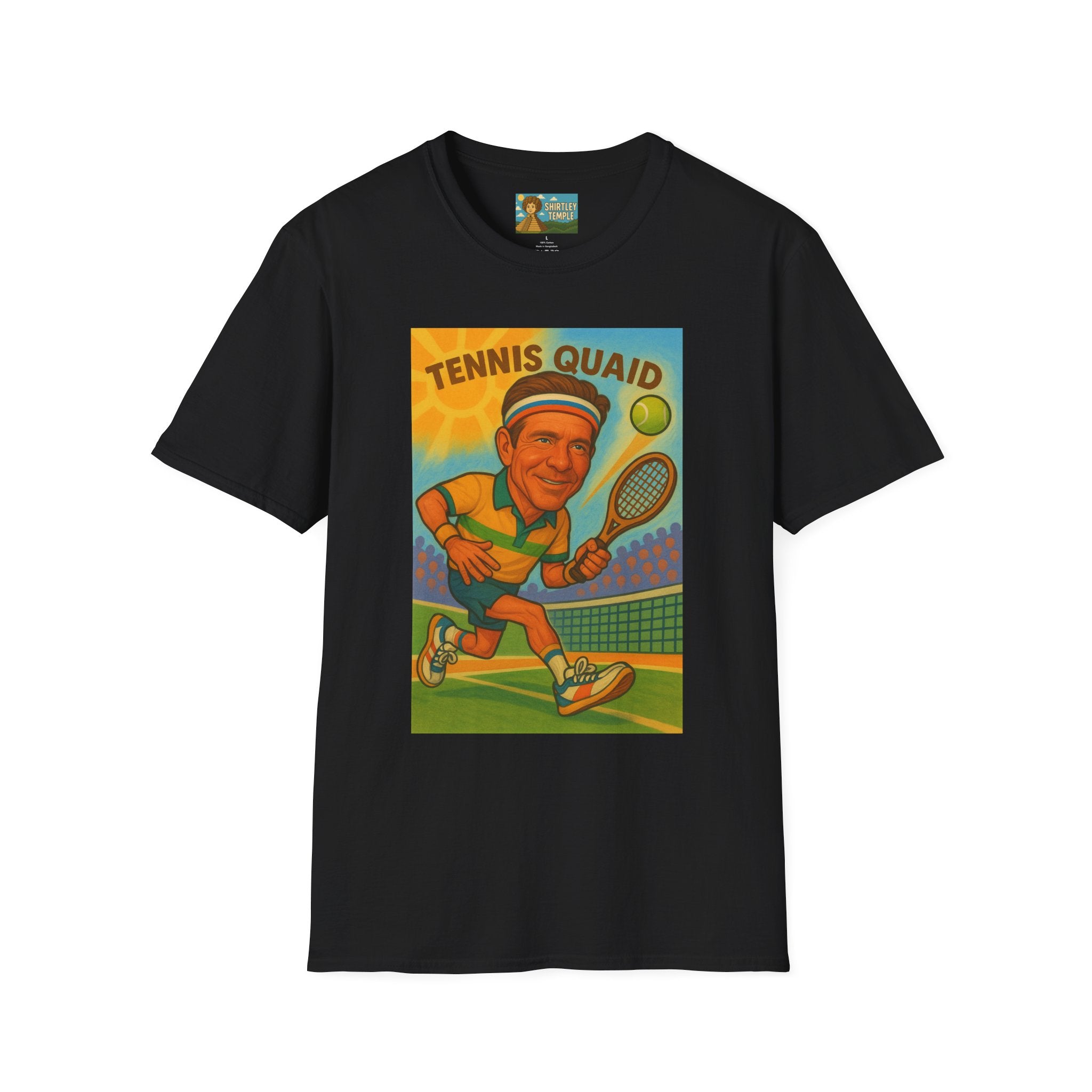 Tennis Quaid Unisex Softstyle T-Shirt, Tennis Player Actor Mashup Tee, Funny Graphic Shirt