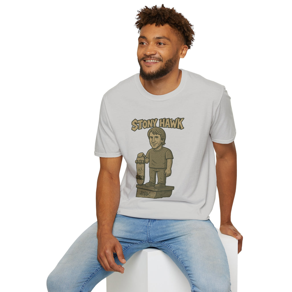 Stony Hawk Unisex T-Shirt, Skateboard Legend Parody Tee, Statue Wordplay Shirt, Funny Skater Gift, Skateboarding Fan Top