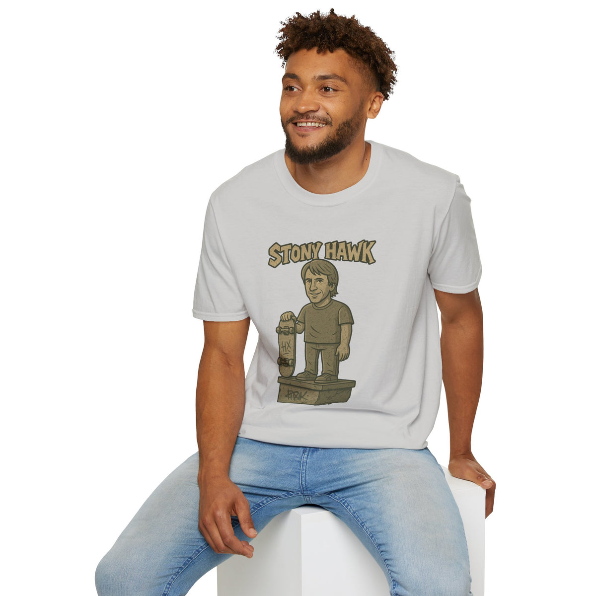 Stony Hawk Unisex T-Shirt, Skateboard Legend Parody Tee, Statue Wordplay Shirt, Funny Skater Gift, Skateboarding Fan Top