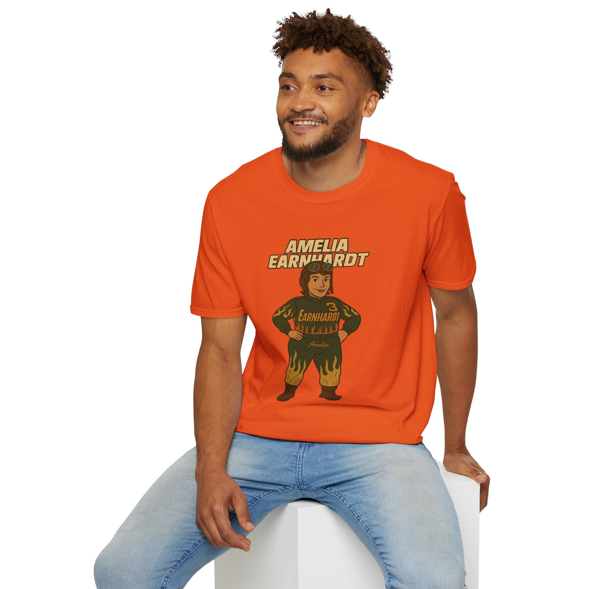 Amelia Earnhardt Funny Mashup Unisex Softstyle T-Shirt, Pilot Pun Tee, Earhart Earnhardt Gift, Aviation Racing Shirt