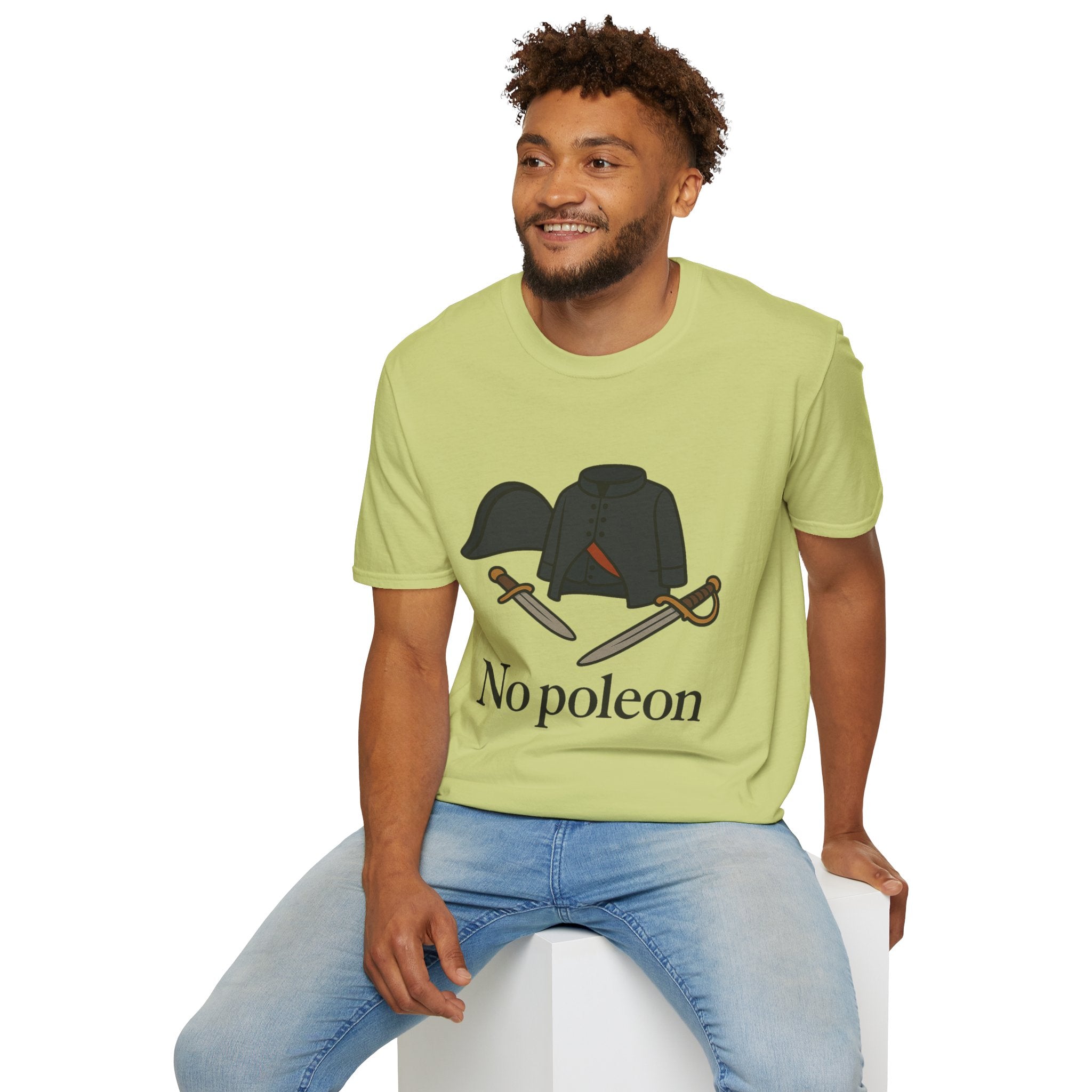 No Poleon Funny Napoleon Parody Softstyle T-Shirt, Clothes Pun Tee, Comedy Gift Shirt, Napoleonic Graphic Top, Historical Wordplay Apparel