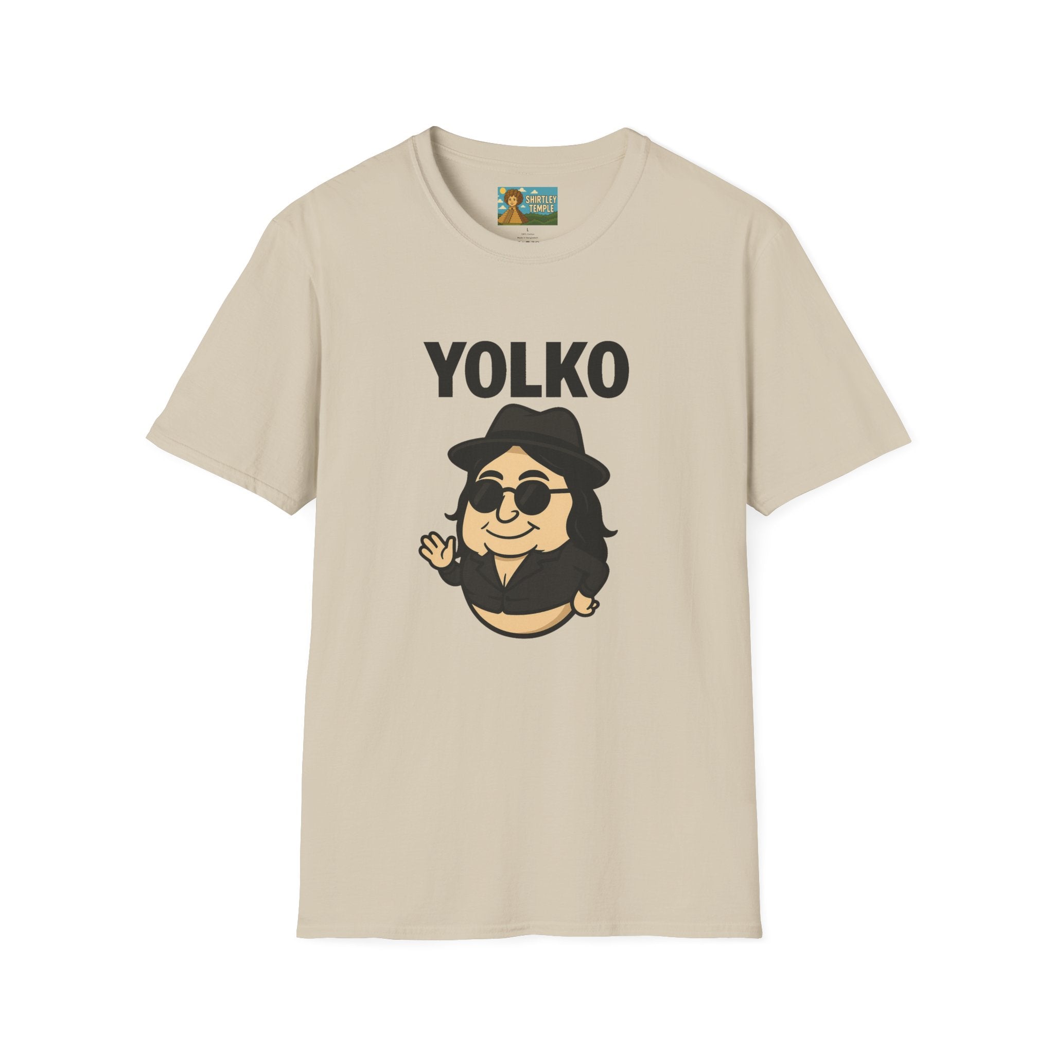 Yolko Funny Parody Unisex Softstyle T-Shirt, Egg Wordplay Tee, Humorous Yoko Tribute Shirt, Novelty Graphic Top, Comical Musician Fan Gift