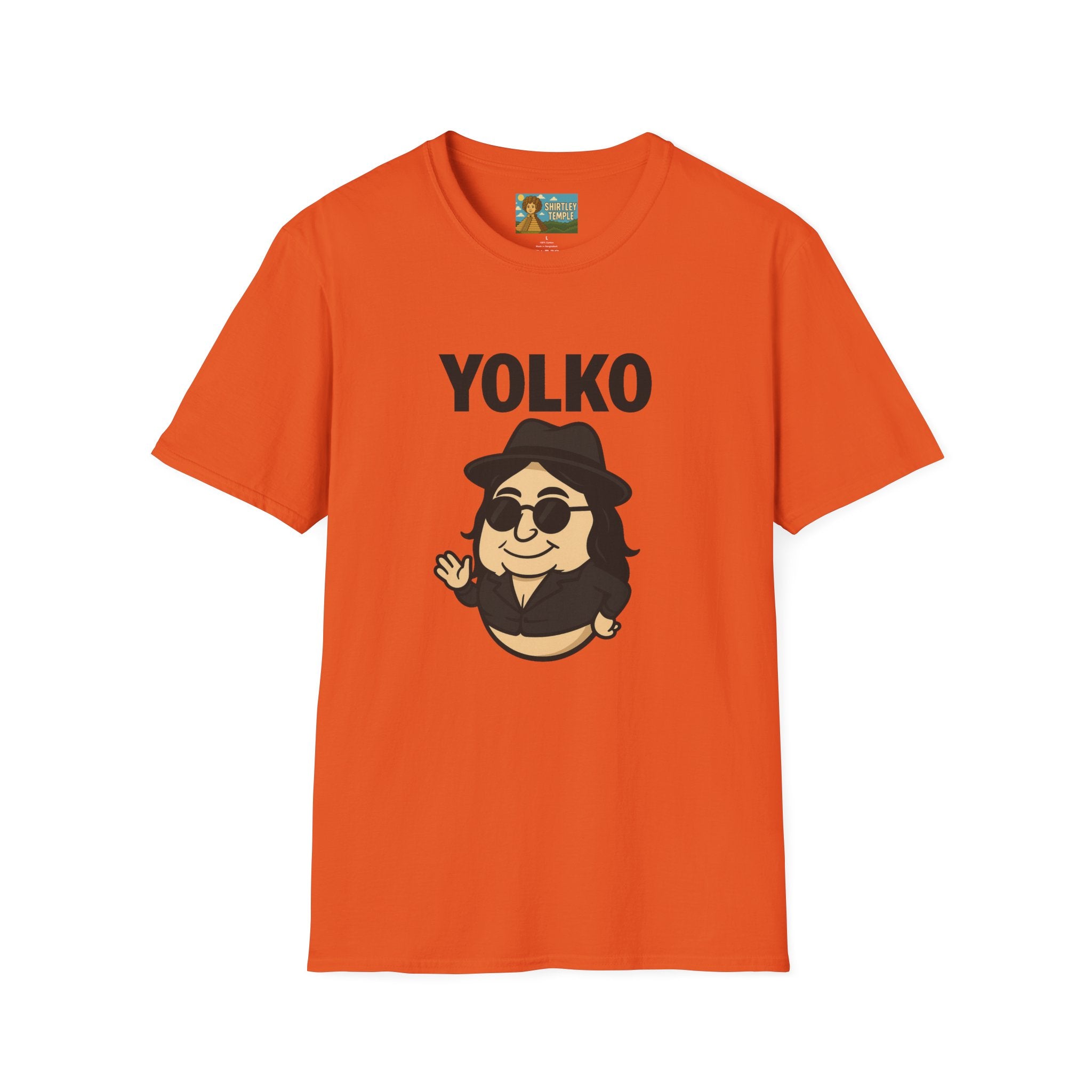 Yolko Funny Parody Unisex Softstyle T-Shirt, Egg Wordplay Tee, Humorous Yoko Tribute Shirt, Novelty Graphic Top, Comical Musician Fan Gift