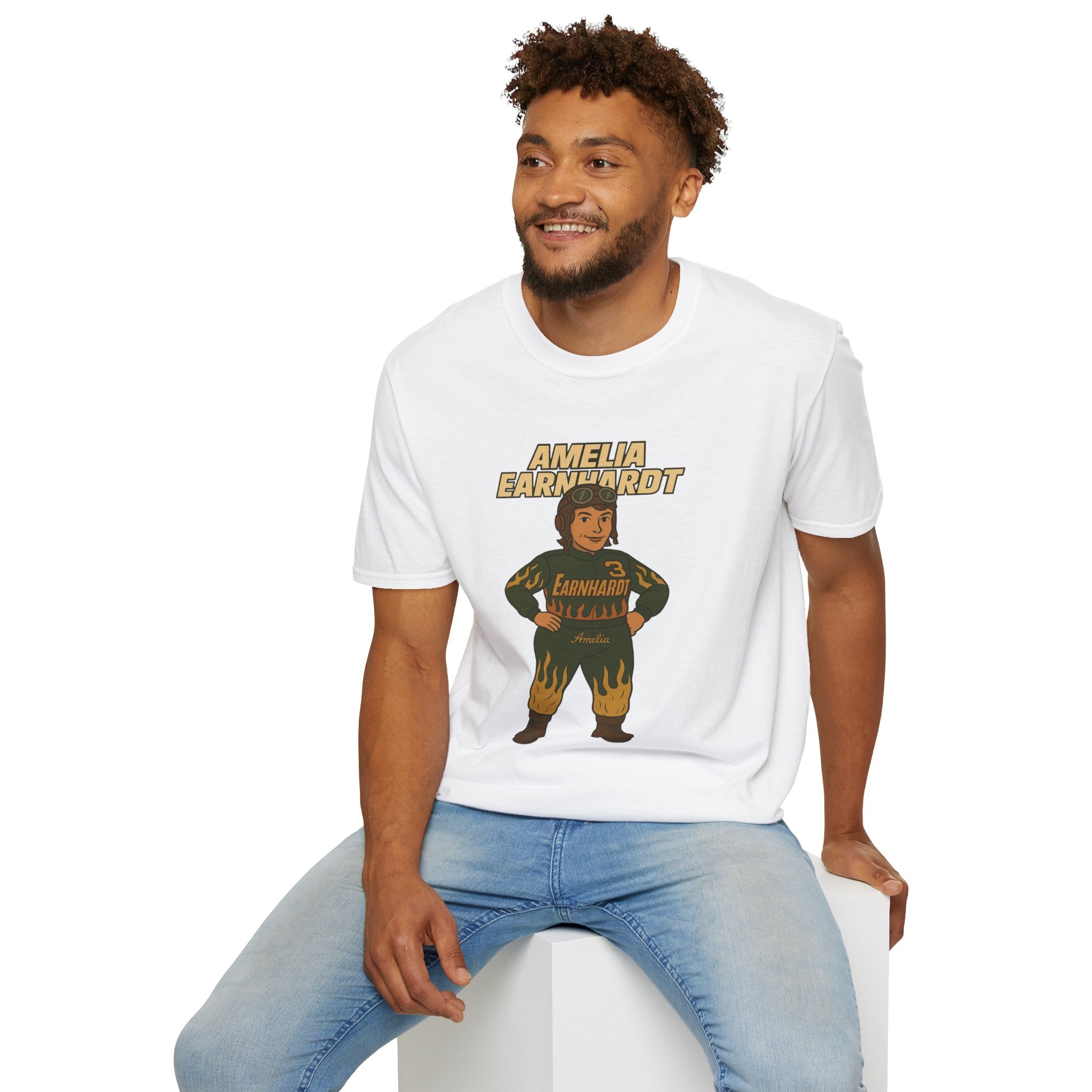 Amelia Earnhardt Funny Mashup Unisex Softstyle T-Shirt, Pilot Pun Tee, Earhart Earnhardt Gift, Aviation Racing Shirt