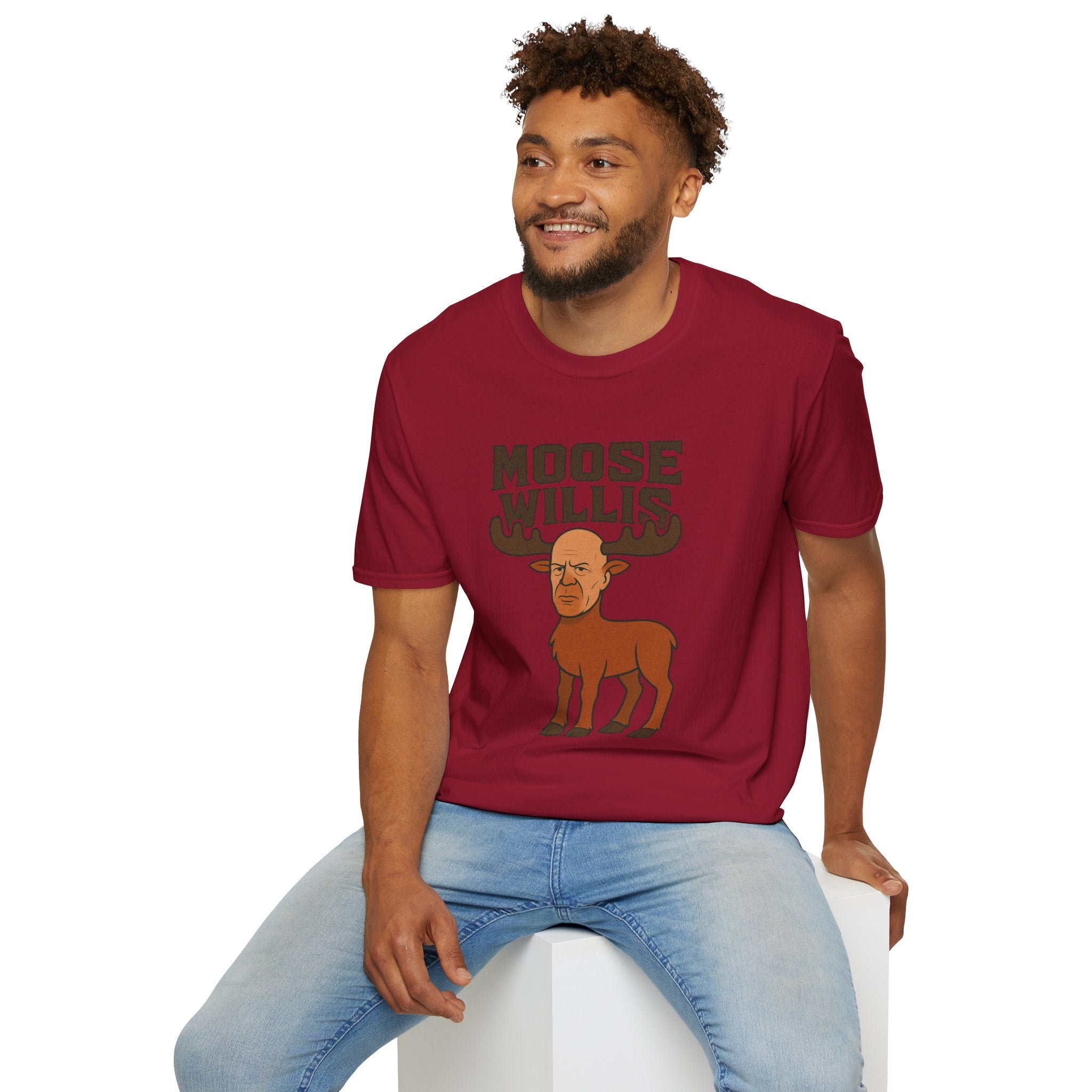 Moose Willis T-Shirt, Bruce Willis Parody Shirt, Moose Pun Tee, Comedy Mashup Apparel