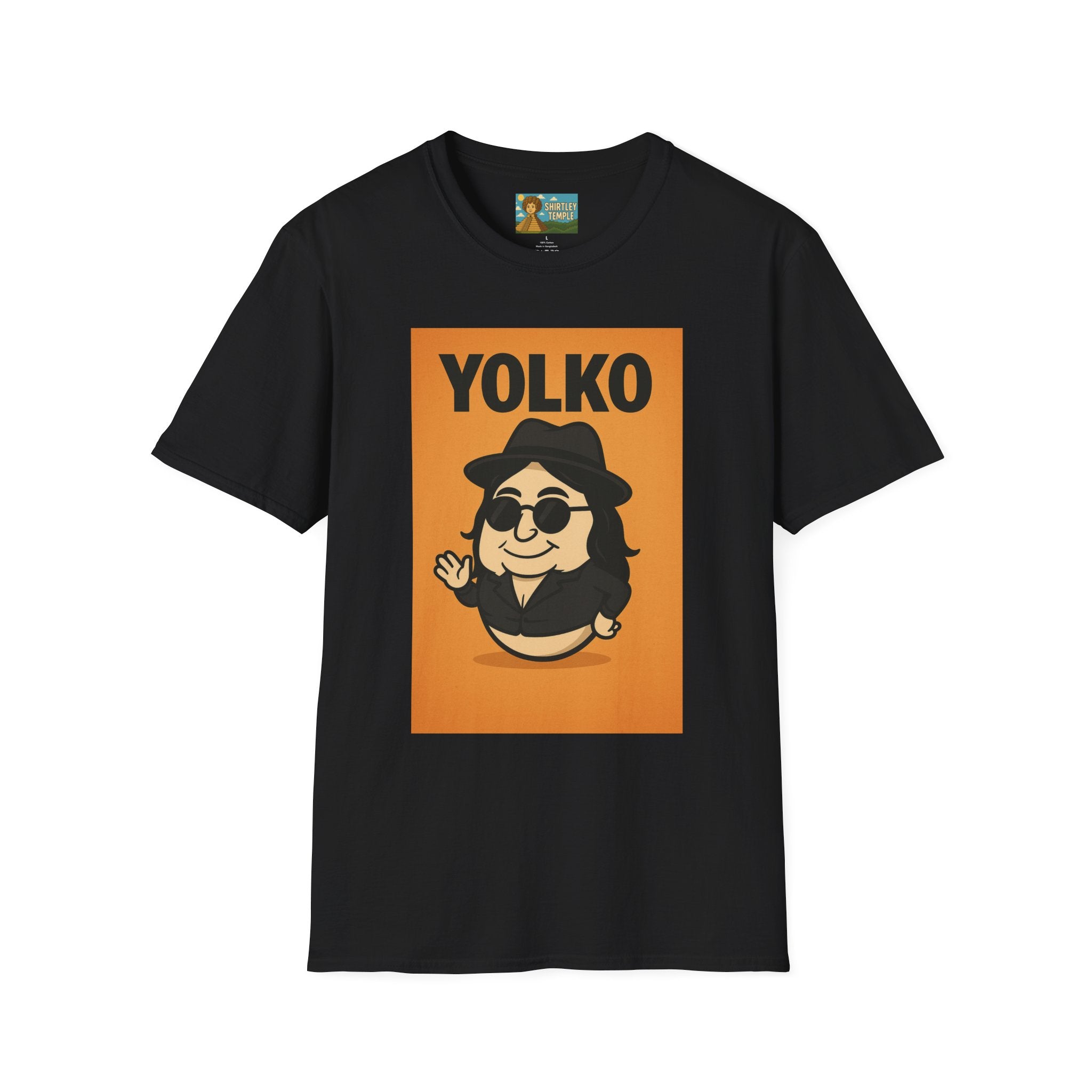Yolko Funny Parody Unisex Softstyle T-Shirt, Egg Wordplay Tee, Humorous Yoko Tribute Shirt, Novelty Graphic Top, Comical Musician Fan Gift