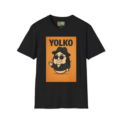 Yolko Funny Parody Unisex Softstyle T-Shirt, Egg Wordplay Tee, Humorous Yoko Tribute Shirt, Novelty Graphic Top, Comical Musician Fan Gift