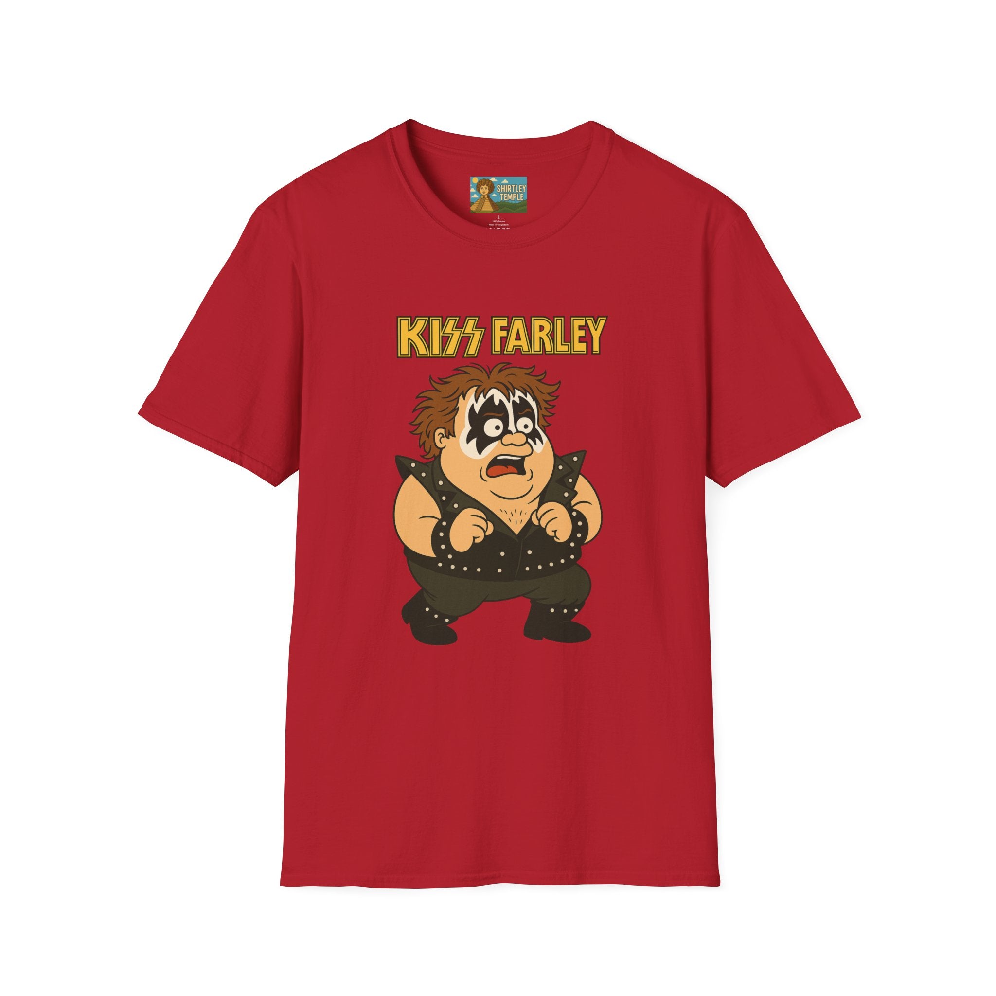 Kiss Farley T-Shirt, Rock Band Chris Farley Tribute Shirt, Funny Parody Mashup Tee, Unisex Softstyle Top, Gift for Music Lovers