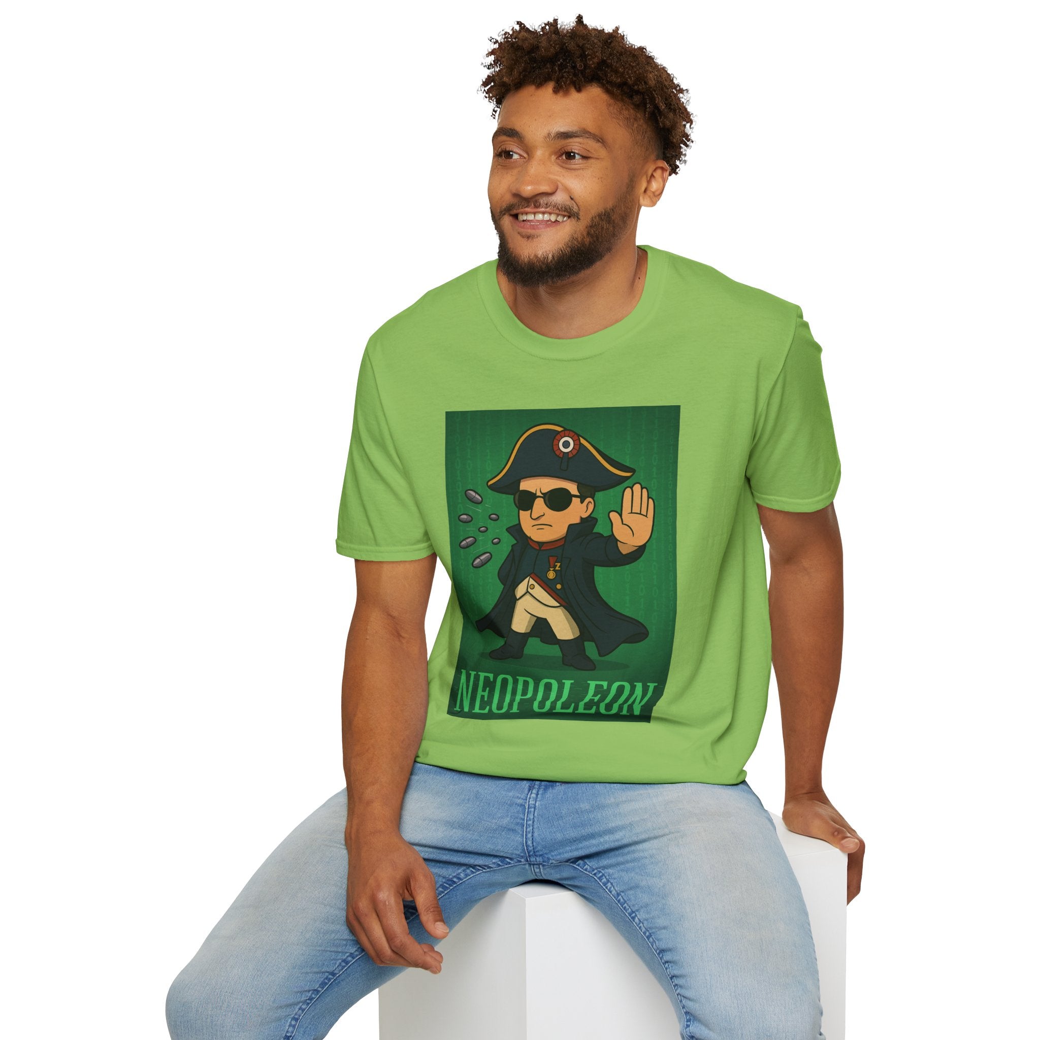 Neopoleon Mashup Unisex Softstyle T-Shirt, Parody Tee for Movie Fans, Humorous Wordplay Shirt, Pop Culture Gift, Napoleon Matrix Neo Tee
