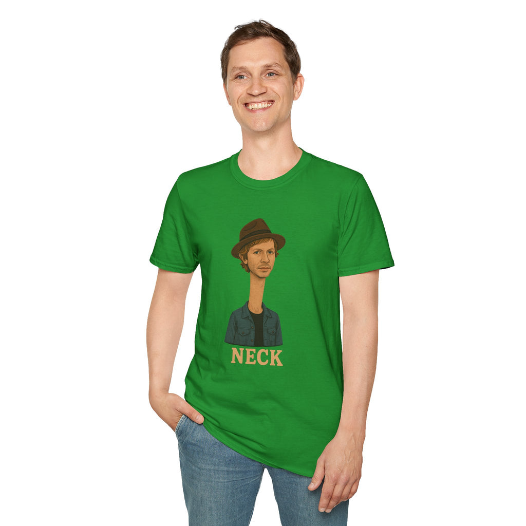 Neck Funny Long Neck Beck Tribute Unisex T-Shirt, Musician Parody Tee, Top for Comedy Fans, Neck Shirt with Wordplay, Music Lover Gift