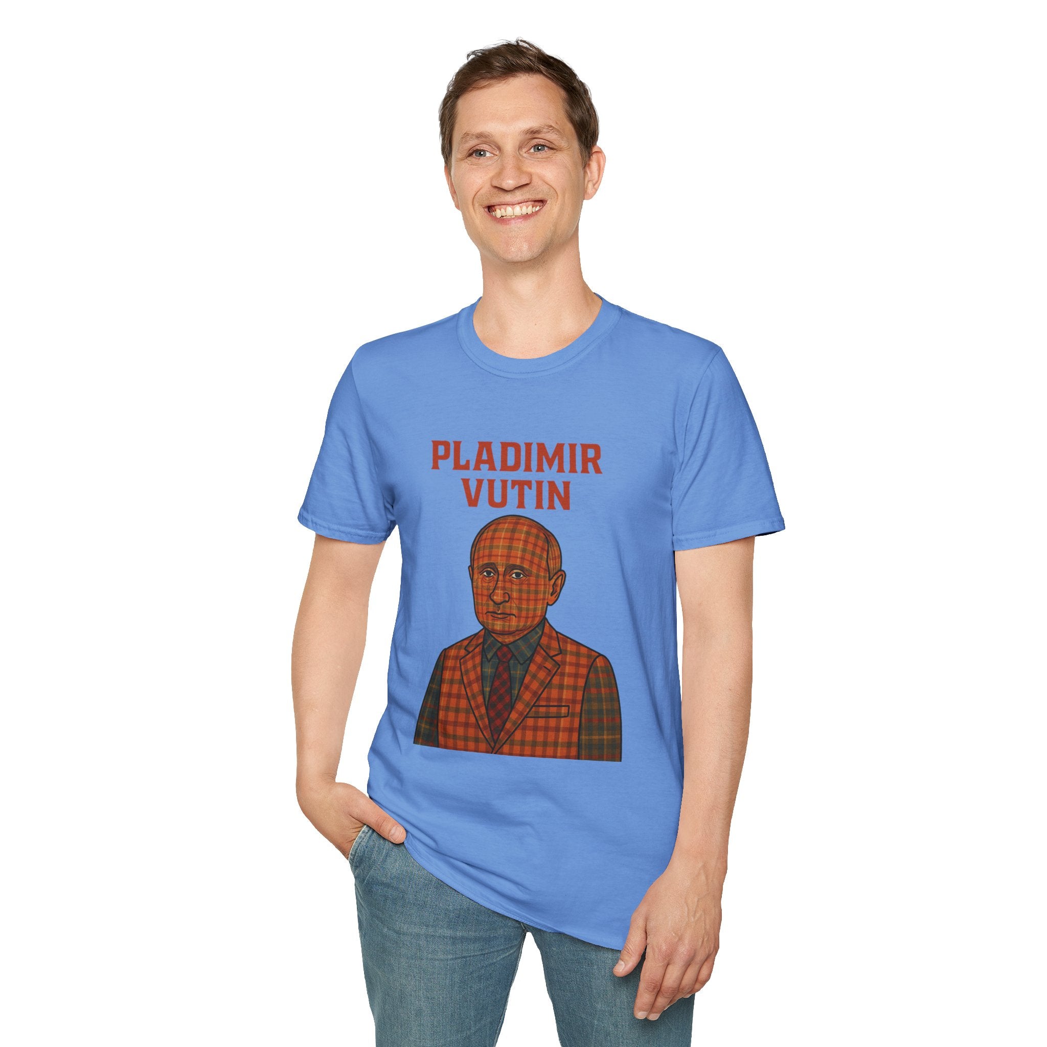 Pladimir Vutin T-Shirt, Funny Putin Parody Shirt, Plaid Person Pun Tee, Comedy Putin Plaid Top, Vladimir Putin Plaid Wordplay Apparel