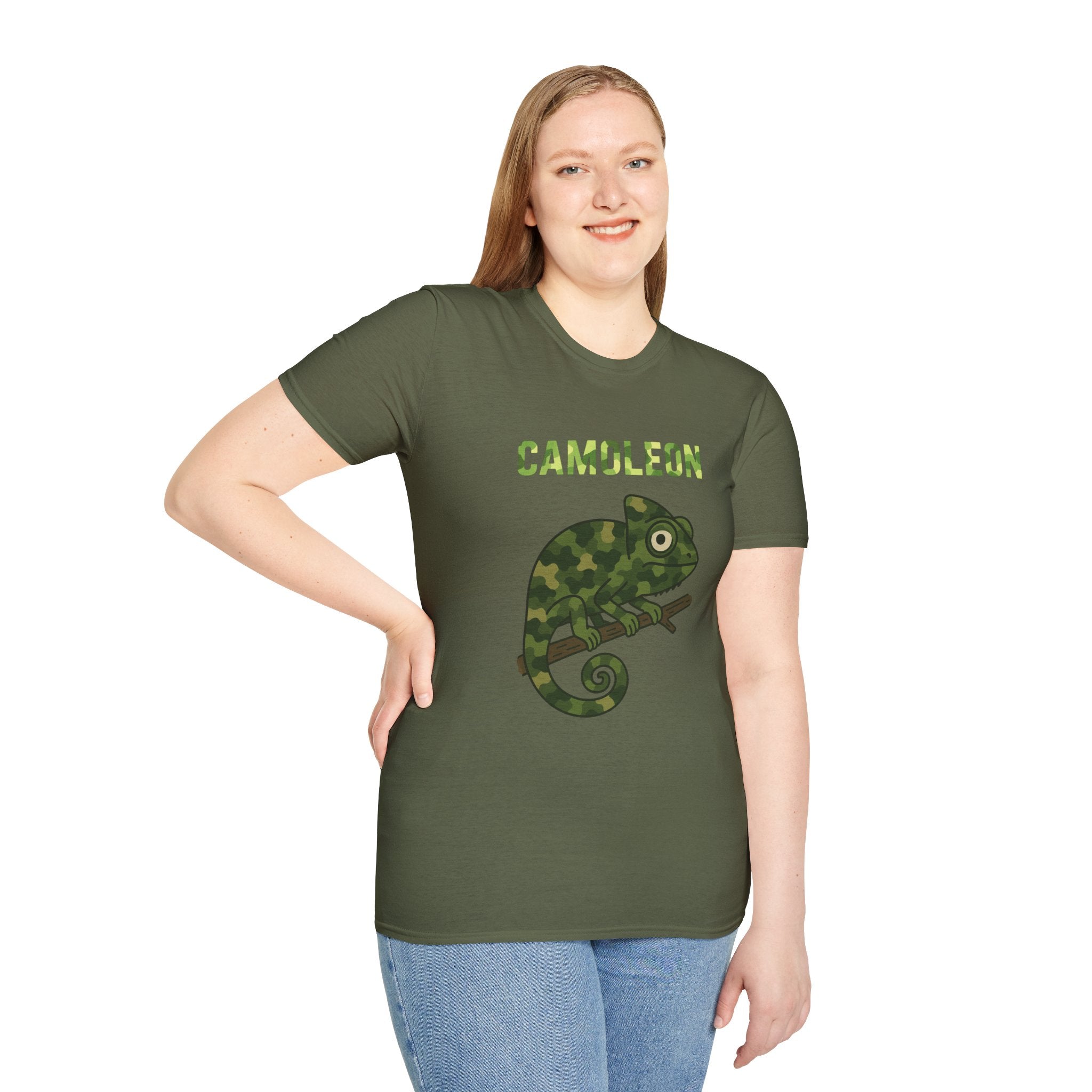 Camoleon Funny Parody T-Shirt, Comedy Mashup Tee, Military Camo Chameleon Shirt, Unisex Softstyle Top