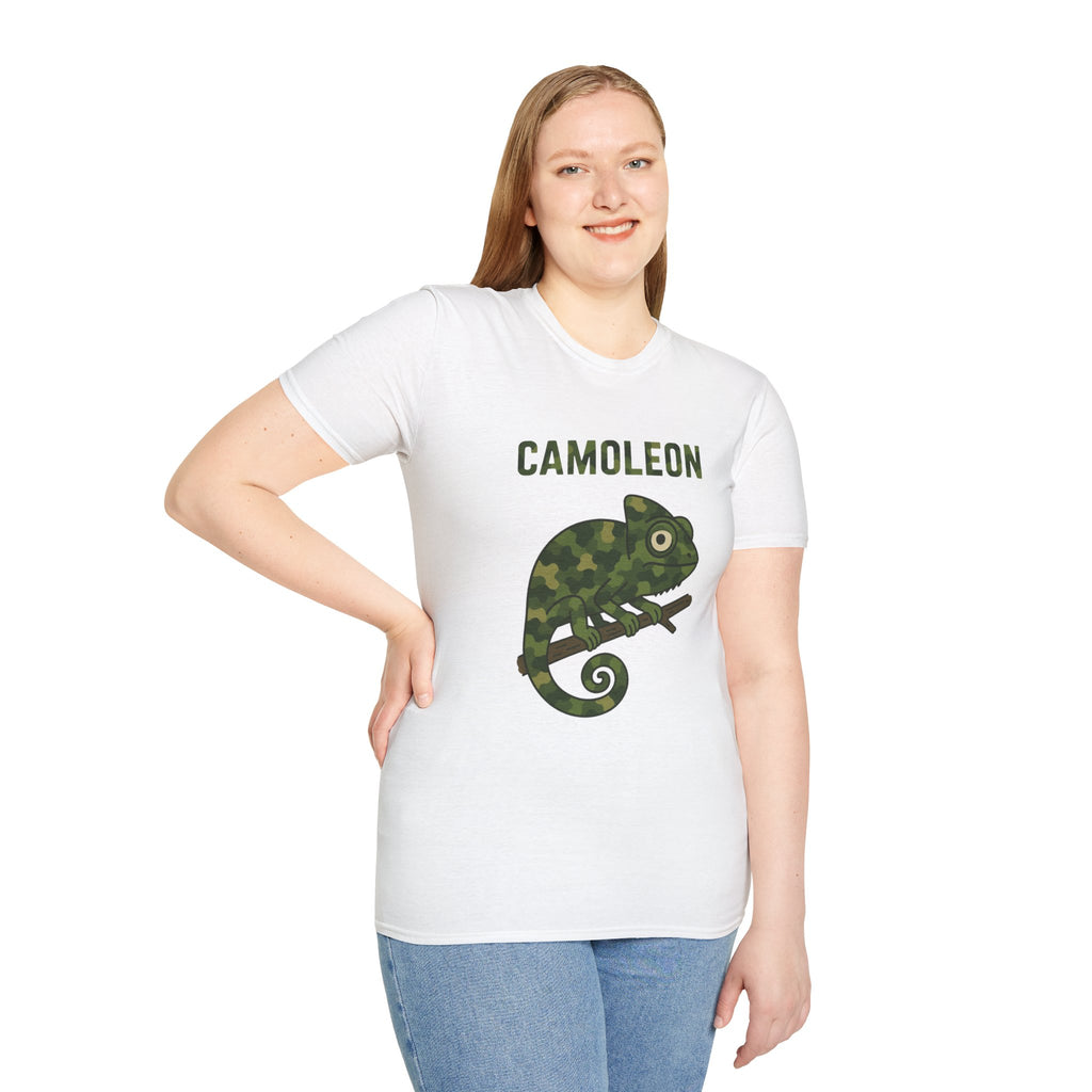 Camoleon Funny Parody T-Shirt, Comedy Mashup Tee, Military Camo Chameleon Shirt, Unisex Softstyle Top