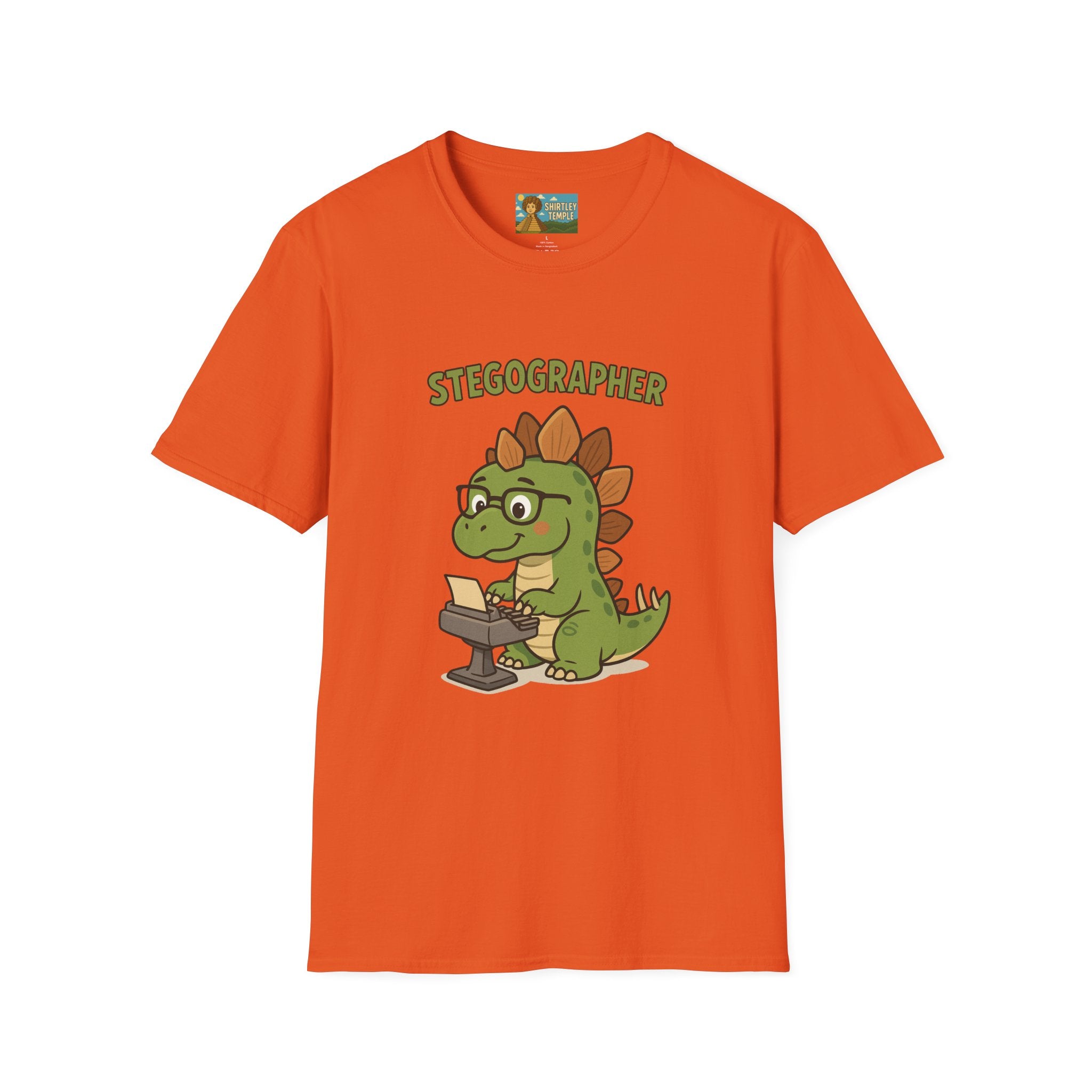 Stegographer Funny Stegosaurus Stenographer Mashup Softstyle Tee, Dino Wordplay Shirt, Unisex Tshirt Gift, Office tee for Dinosaur