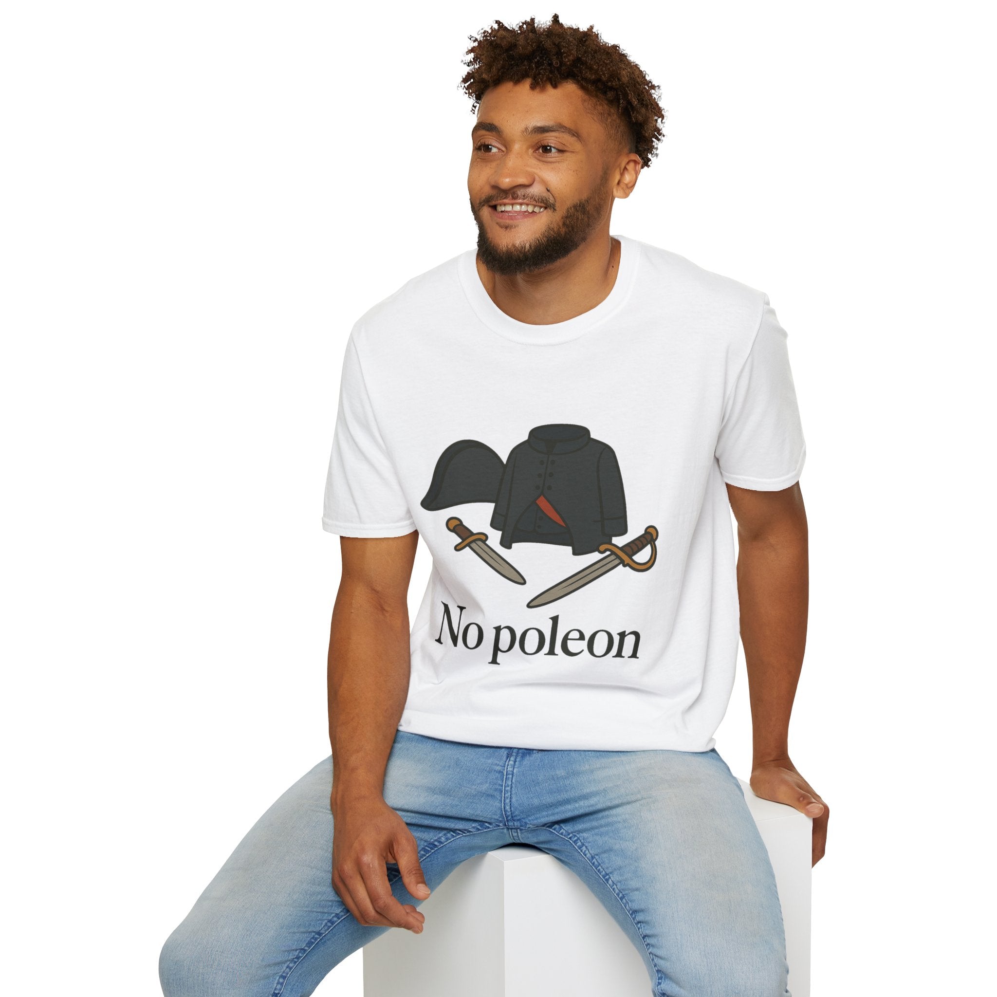 No Poleon Funny Napoleon Parody Softstyle T-Shirt, Clothes Pun Tee, Comedy Gift Shirt, Napoleonic Graphic Top, Historical Wordplay Apparel