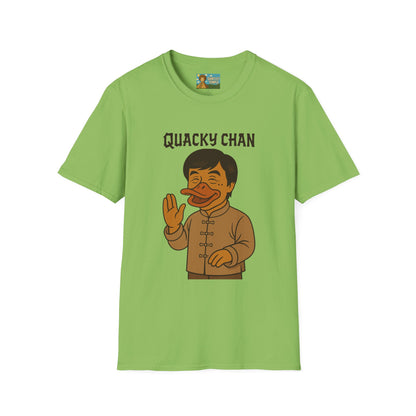 Quacky Chan Funny T-Shirt, Jackie Chan Duck Mashup Tee, Martial Arts Quack Movie Star Shirt, Comedy Parody Apparel, Unisex Softstyle Top