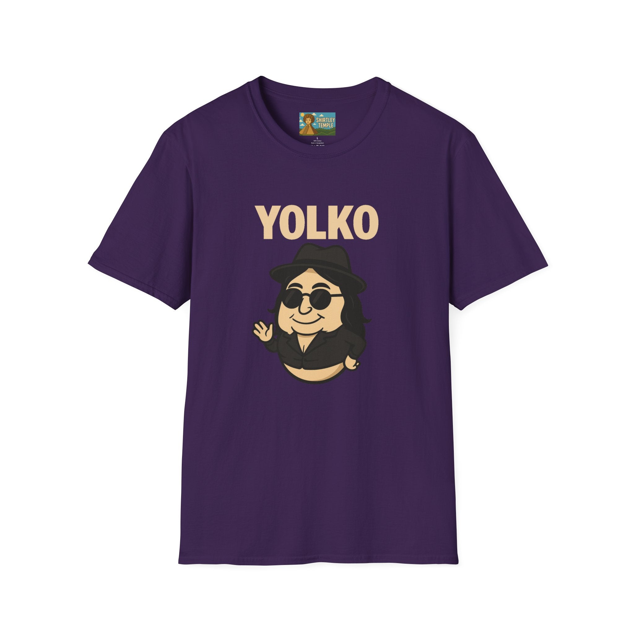 Yolko Funny Parody Unisex Softstyle T-Shirt, Egg Wordplay Tee, Humorous Yoko Tribute Shirt, Novelty Graphic Top, Comical Musician Fan Gift