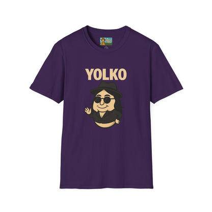 Yolko Funny Parody Unisex Softstyle T-Shirt, Egg Wordplay Tee, Humorous Yoko Tribute Shirt, Novelty Graphic Top, Comical Musician Fan Gift