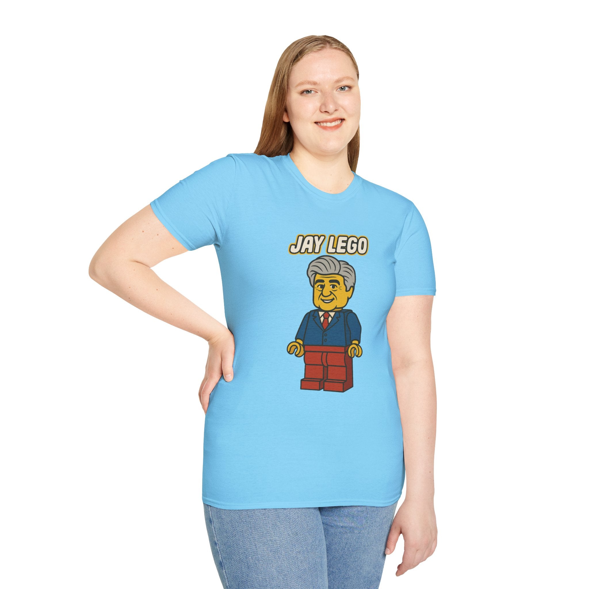 Jay Lego Funny Shirt Parody Apparel, Comedy Tribute, Lego Person, Jay Leno Mashup